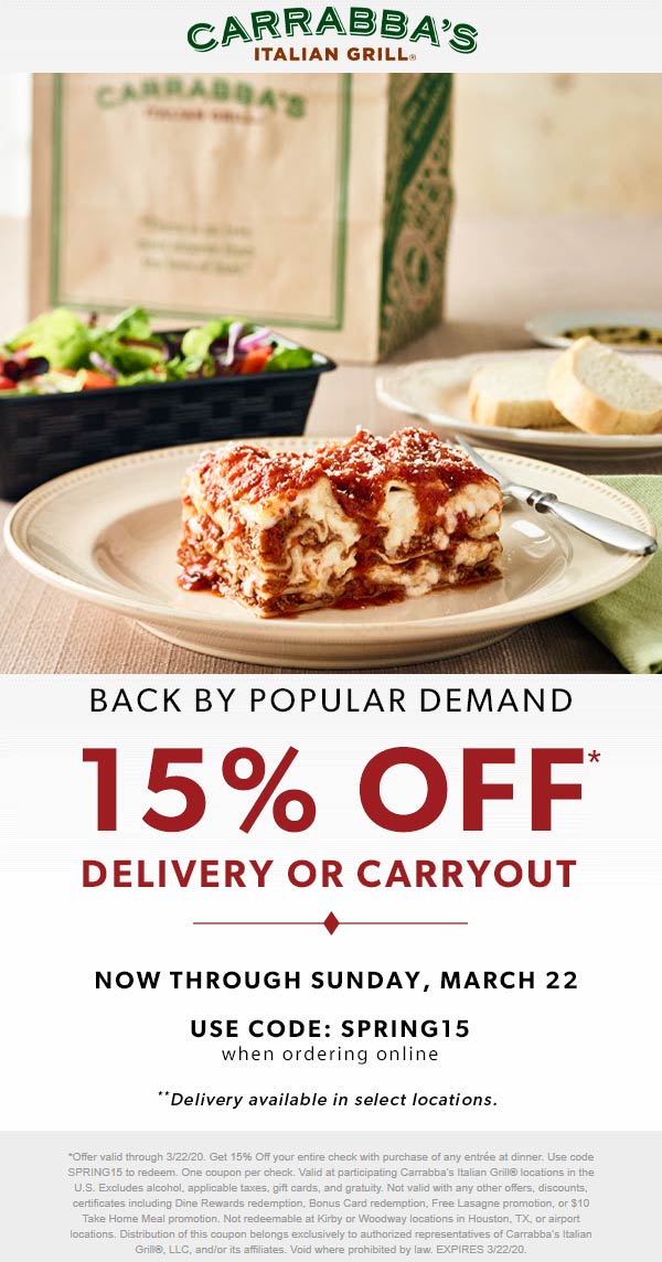 Carrabbas coupons & promo code for July 2025