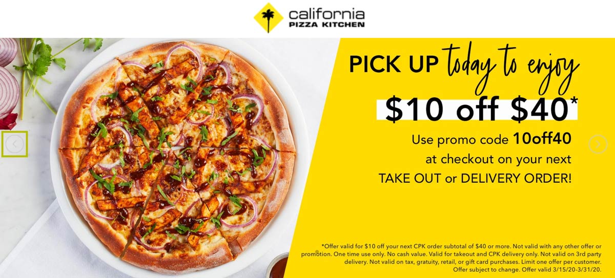California Pizza Kitchen coupons & promo code for [June 2022]