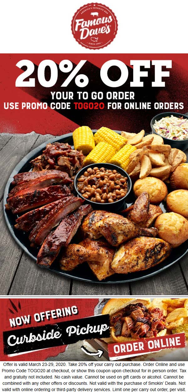 Famous Daves coupons & promo code for [May 2022]