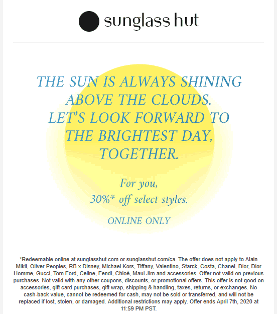 Sunglass Hut coupons & promo code for July 2025