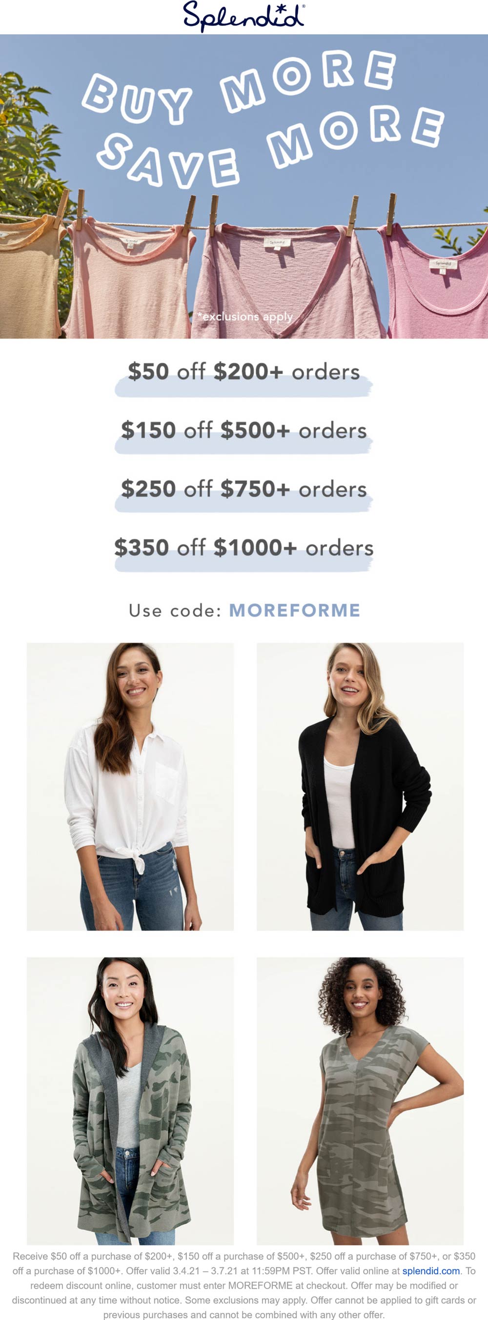  50 350 Off 200 At Splendid Via Promo Code MOREFORME splendid The 