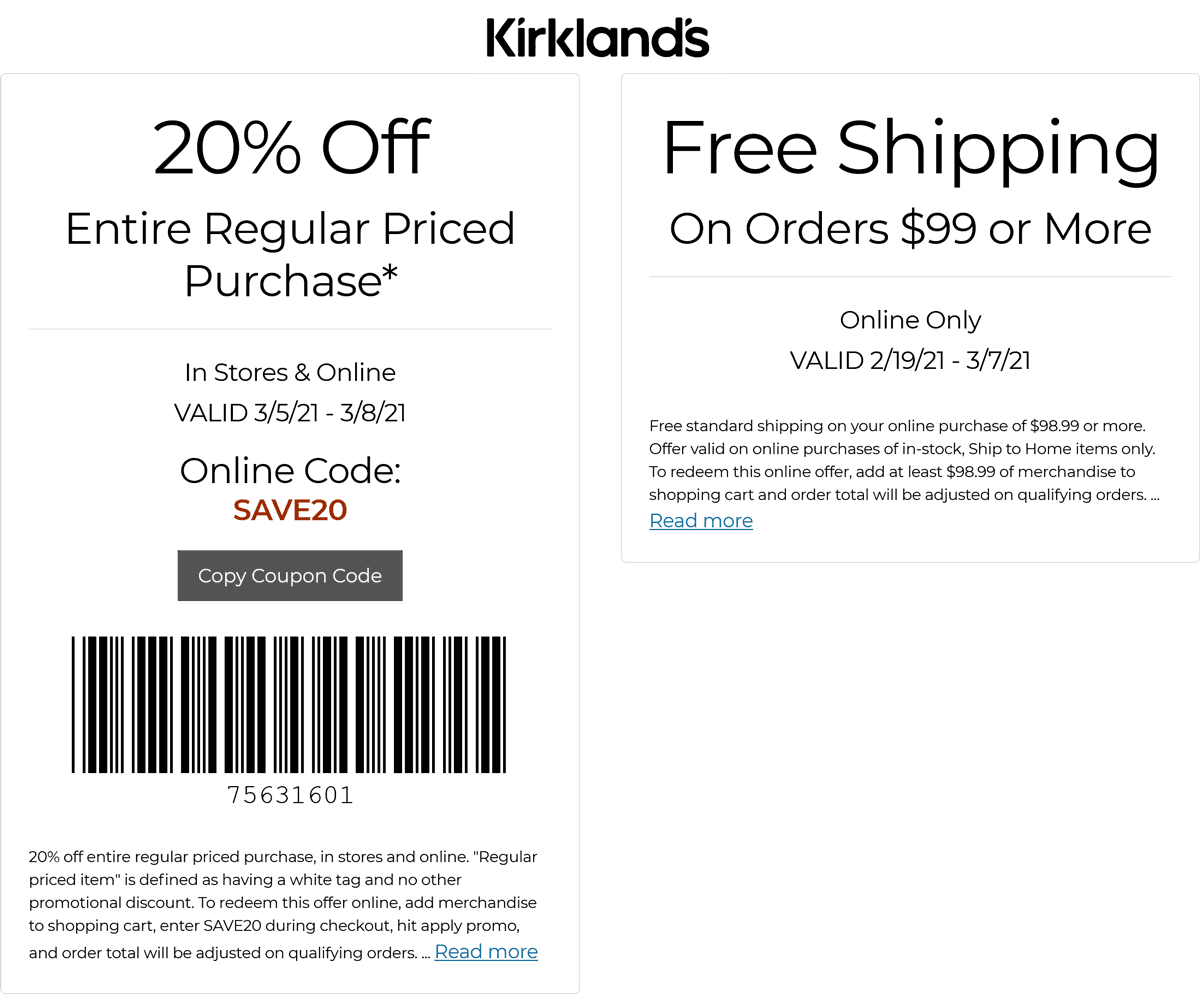 Kirklands stores Coupon  20% off at Kirklands, or online via promo code SAVE20 #kirklands 