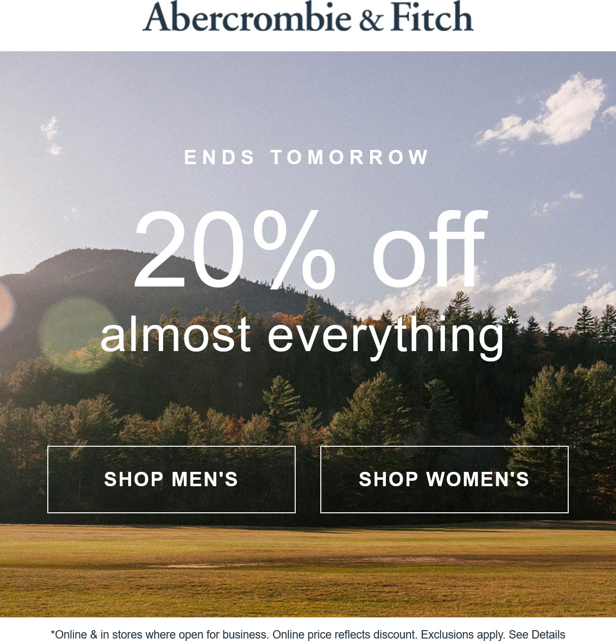 Abercrombie & Fitch stores Coupon  20% off at Abercrombie & Fitch, ditto online #abercrombiefitch 