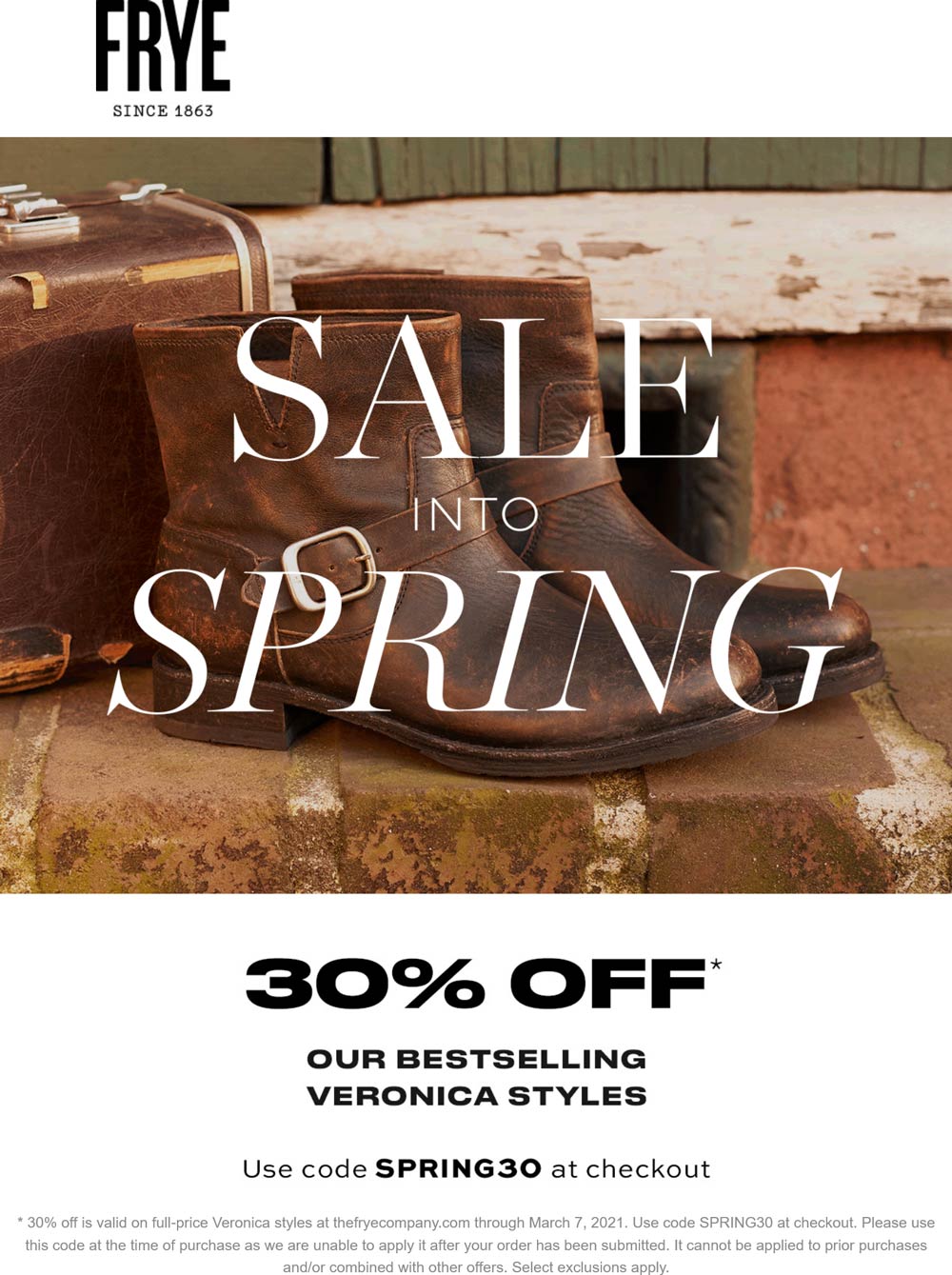 30 off Veronica styles today at The Frye Company via promo code