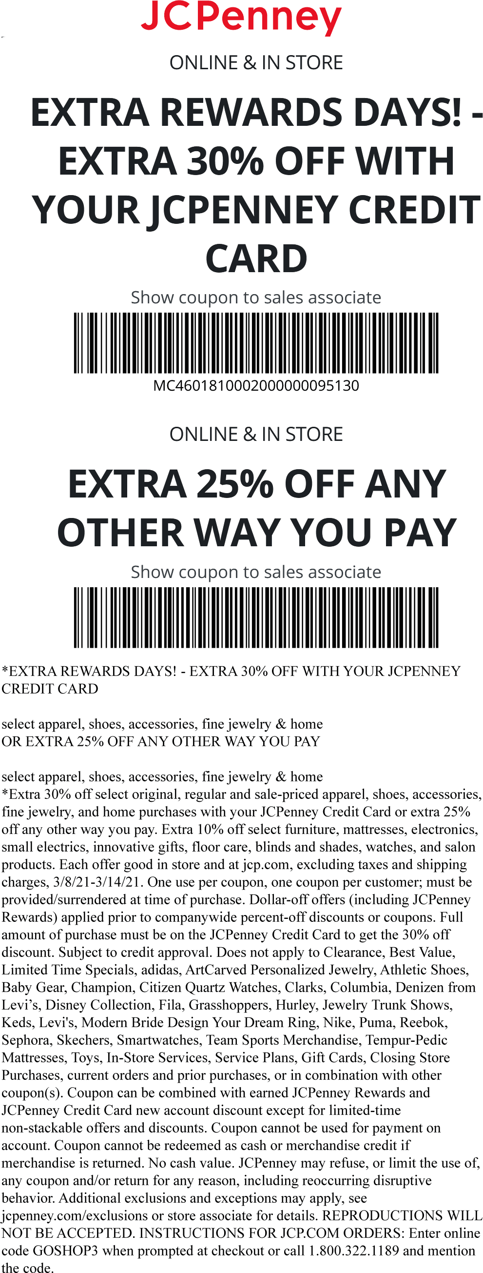 JCPenney stores Coupon  25% off at JCPenney, or online via promo code GOSHOP3 #jcpenney 