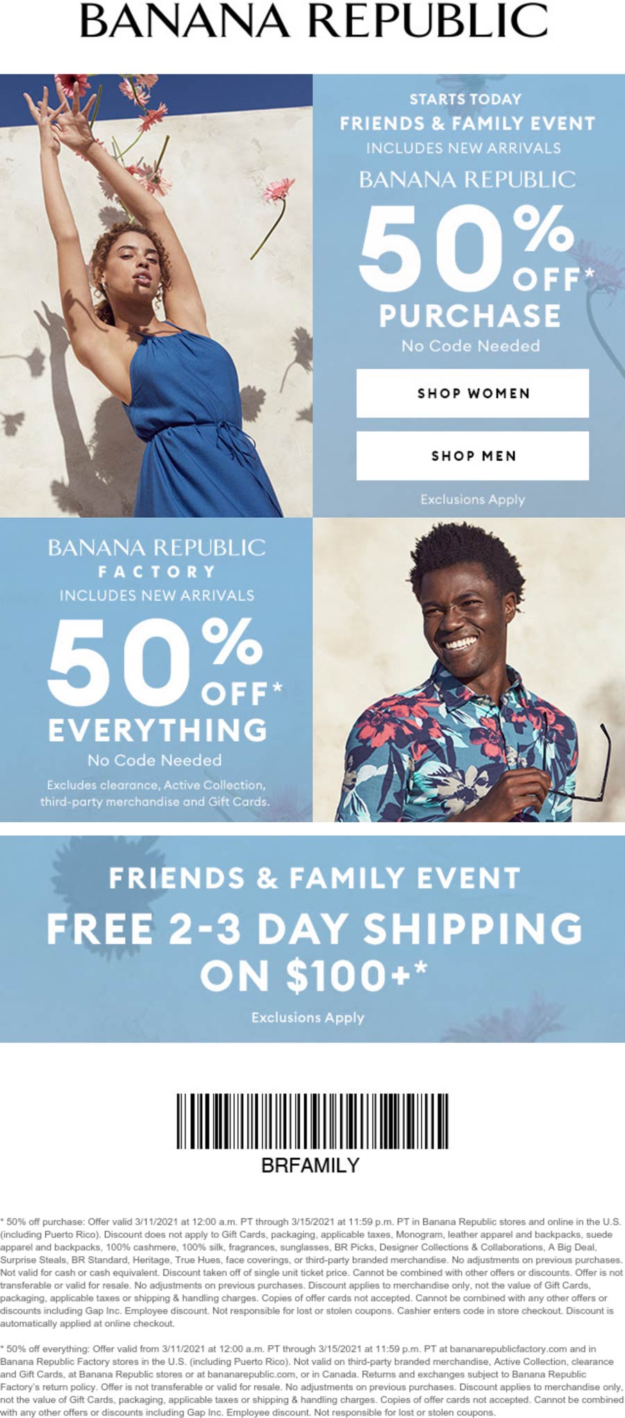 50% off everything at Banana Republic ditto online #bananarepublic