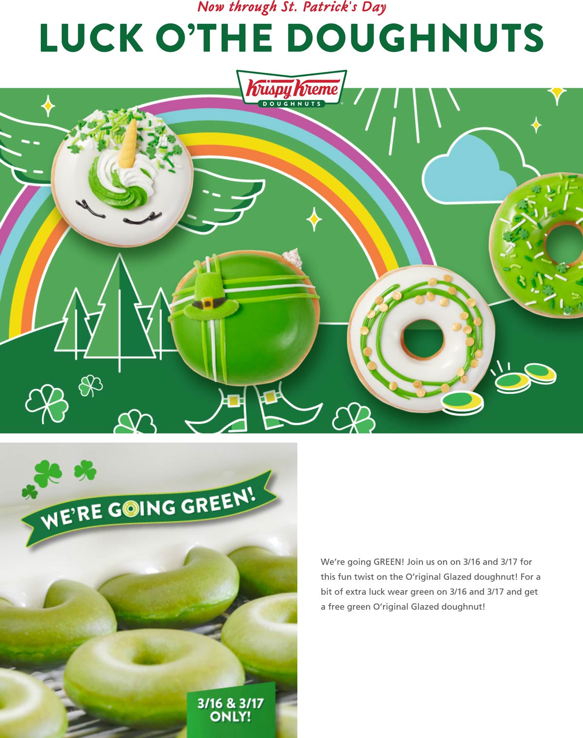 Krispy Kreme restaurants Coupon  Wear green for a free doughnut Tues & Weds at Krispy Kreme #krispykreme 