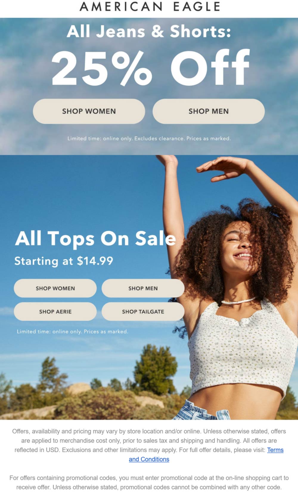 American Eagle stores Coupon  25% off all jeans & shorts online at American Eagle #americaneagle 