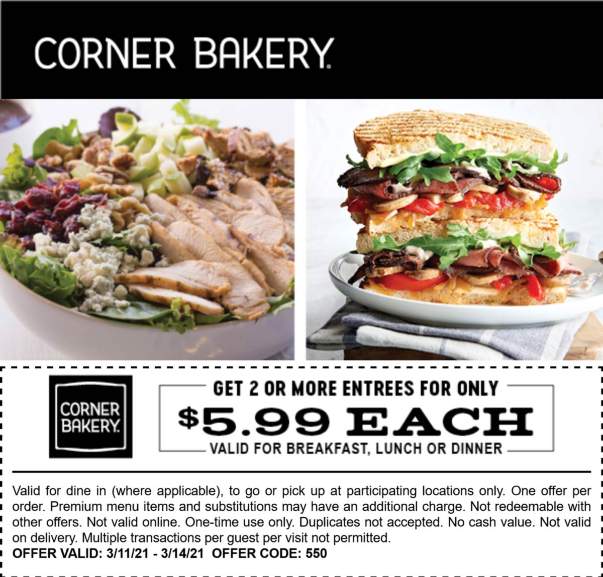 Corner Bakery restaurants Coupon  $6 entrees at Corner Bakery Cafe #cornerbakery 