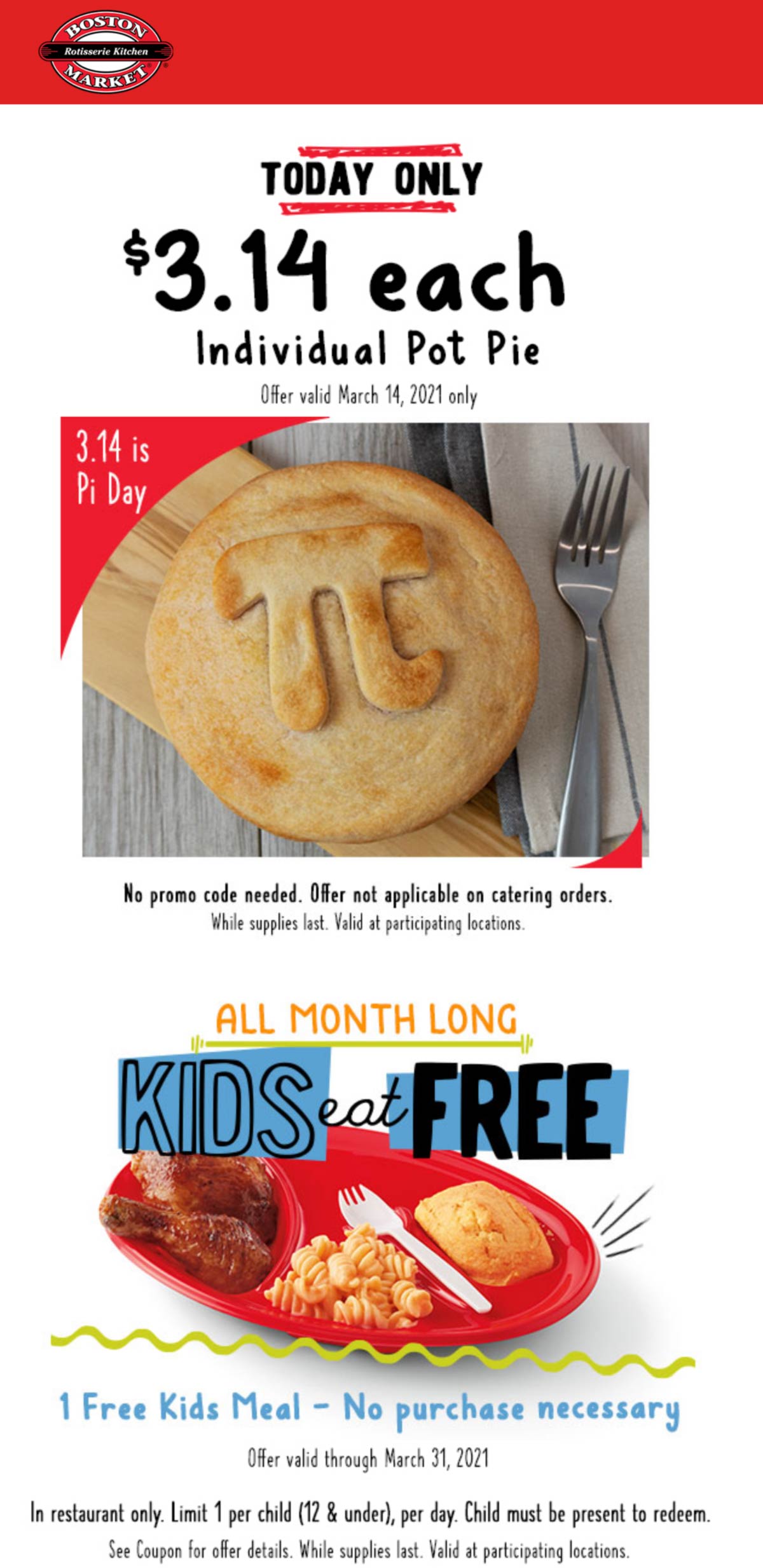Boston Market restaurants Coupon  $3.14 pot pie today at Boston Market restaurants #bostonmarket 