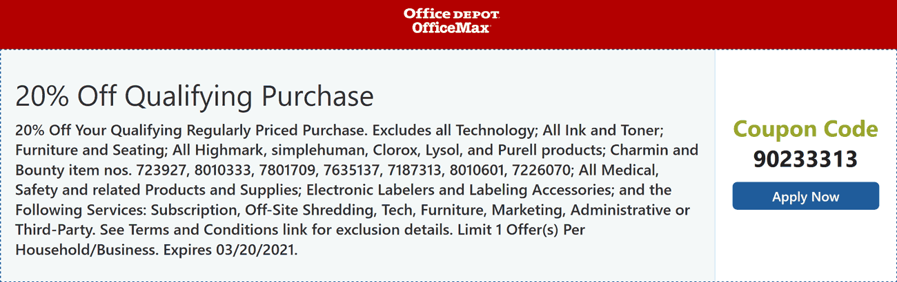 Office Depot OfficeMax stores Coupon  20% off at Office Depot OfficeMax via promo code 90233313 #officedepotofficemax 