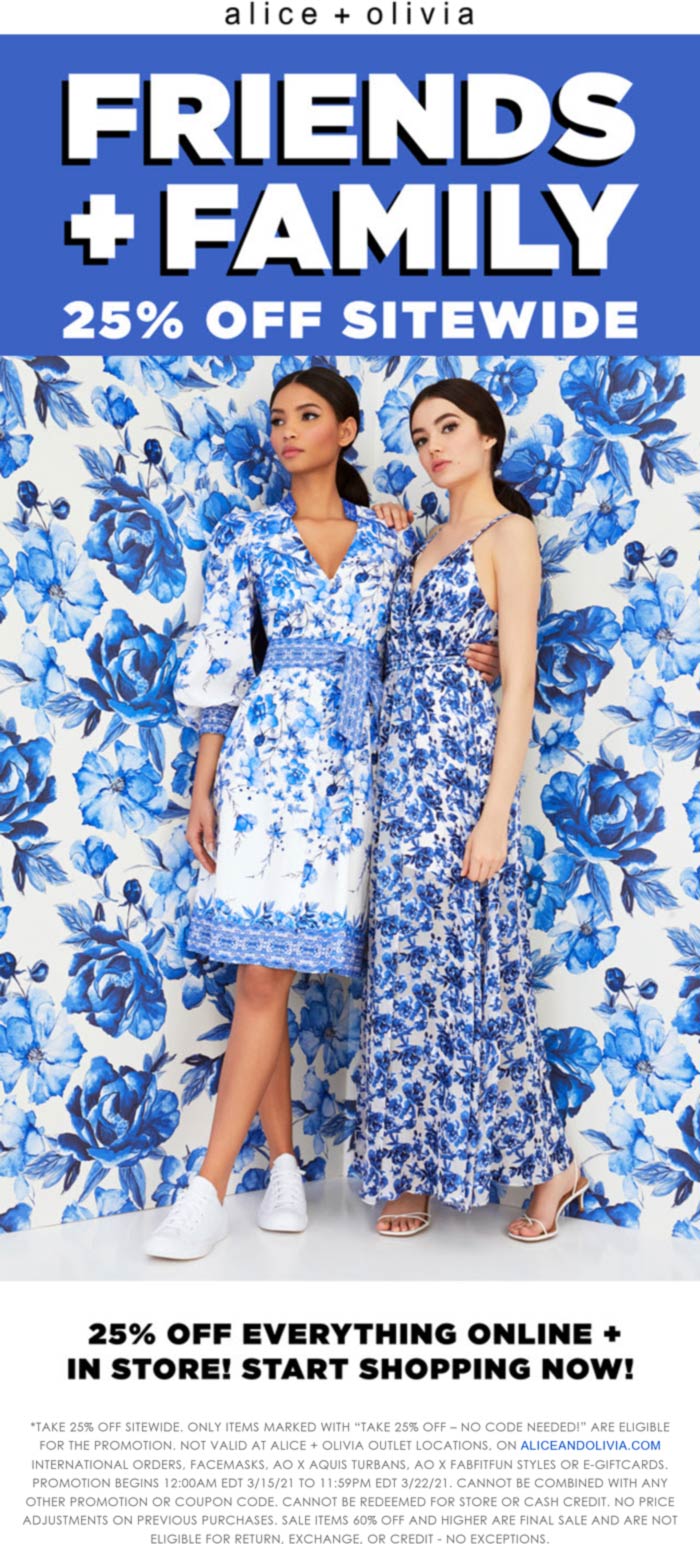 Alice and Olivia stores Coupon  25% off at Alice and Olivia, ditto online #aliceandolivia 