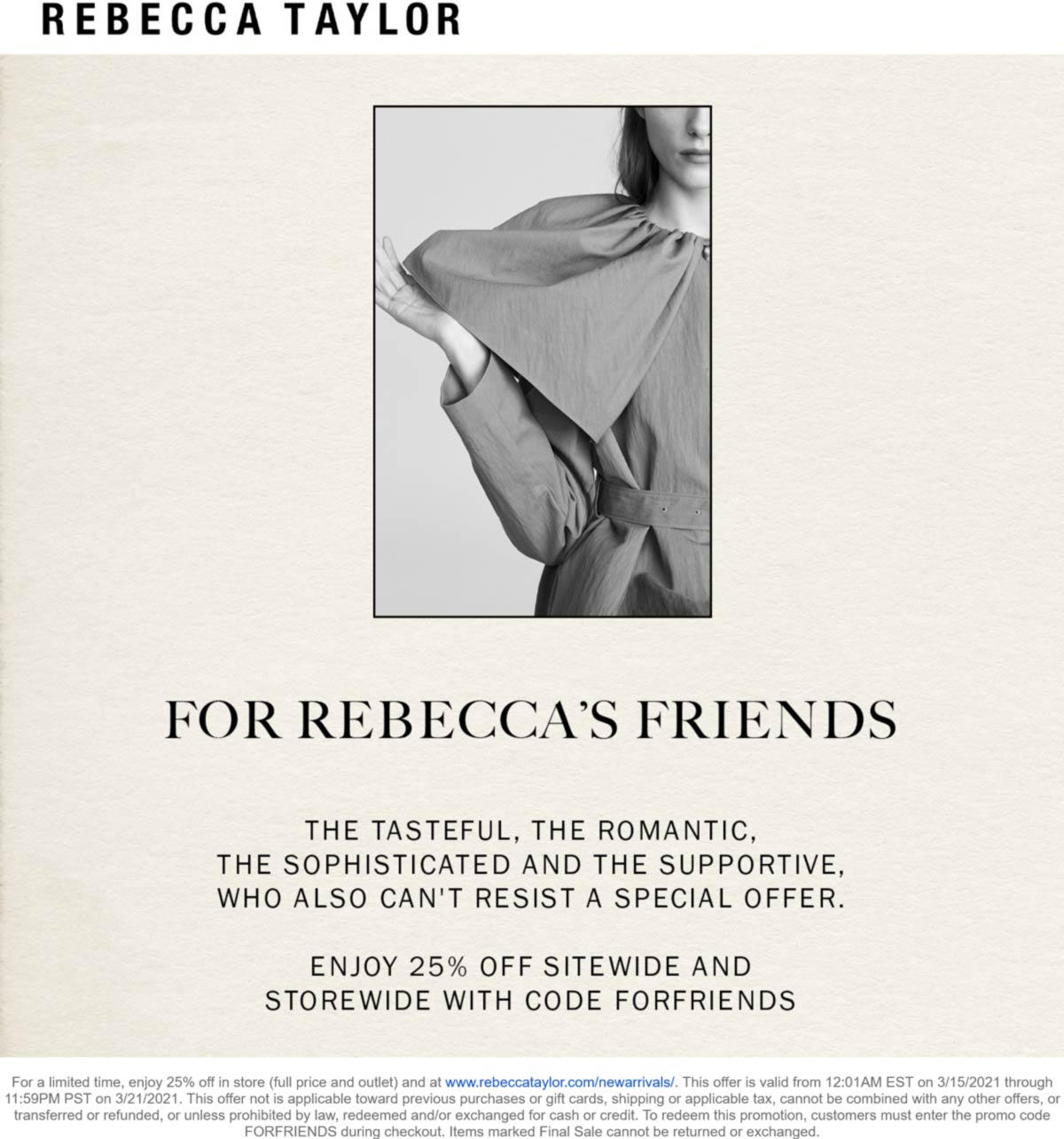 Rebecca Taylor stores Coupon  25% off at Rebecca Taylor, or online via promo code FORFRIENDS #rebeccataylor 