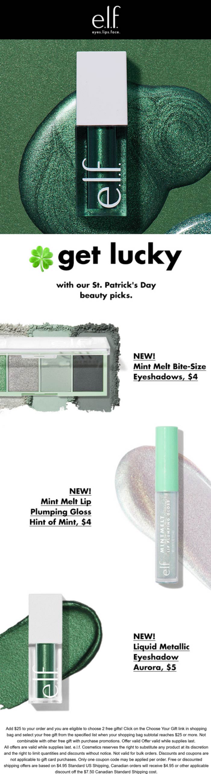 2 free gifts on 25 spent at e.l.f. Cosmetics elfcosmetics The