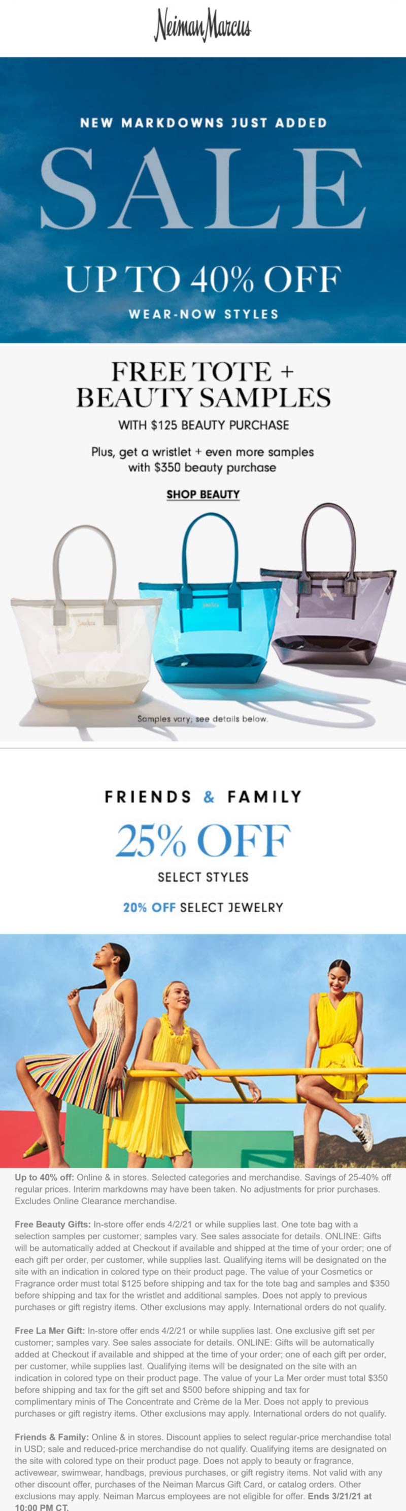 Neiman Marcus stores Coupon  25-40% off + free tote & beauty items on $125 & more at Neiman Marcus #neimanmarcus 