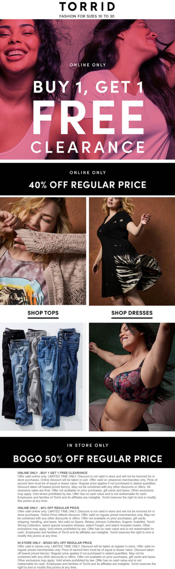 Torrid stores Coupon  Second item 50% off & more at Torrid, or BOGO clearance online #torrid 