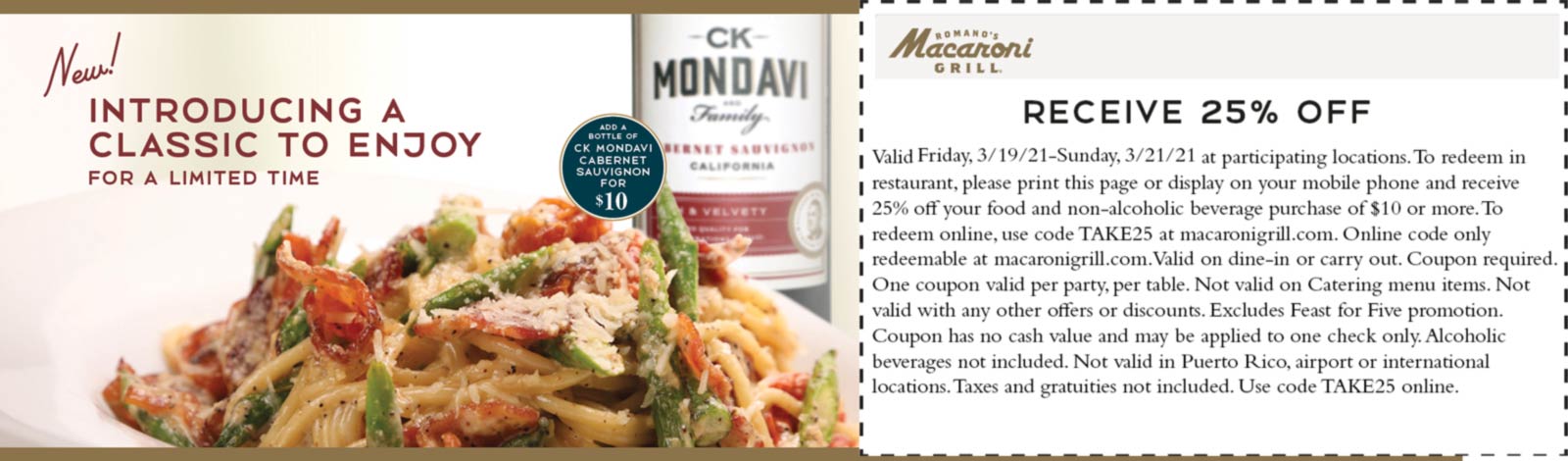 Macaroni Grill restaurants Coupon  25% off at Macaroni Grill restaurants #macaronigrill 