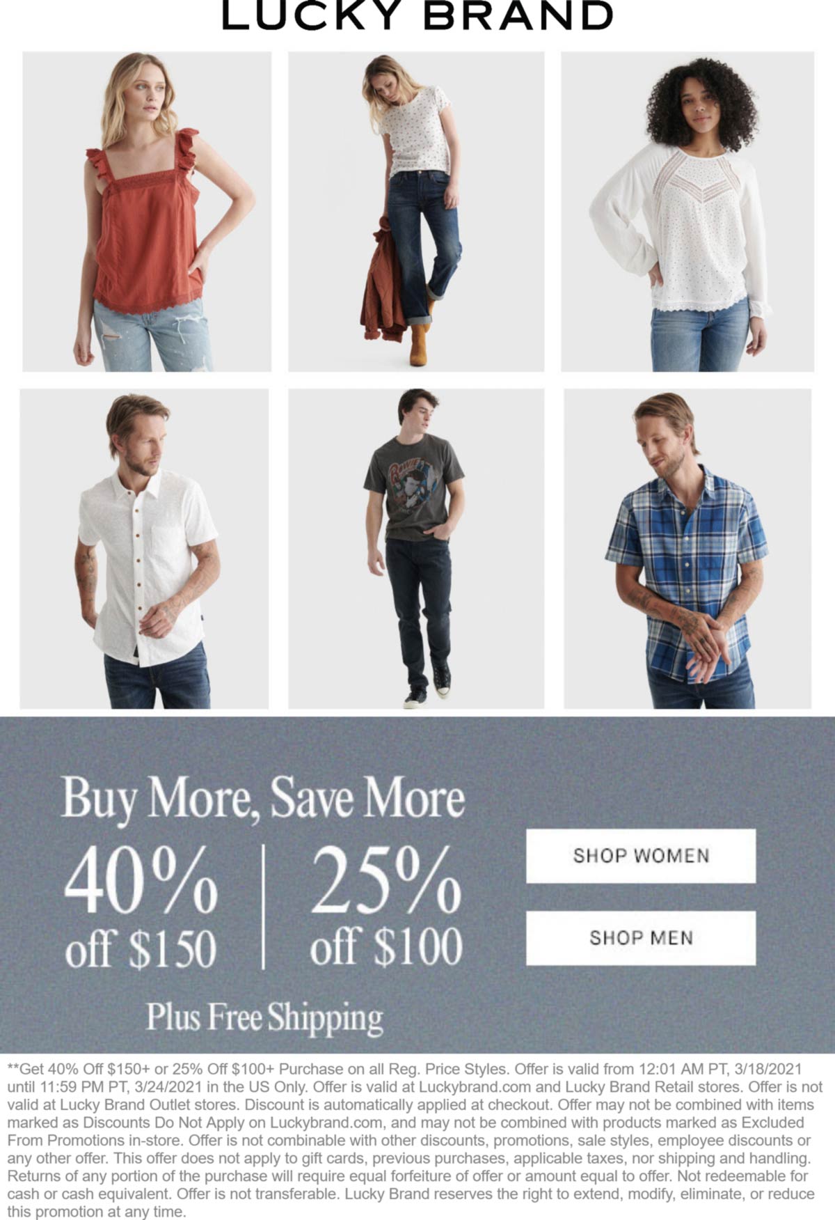 25-40% off $100+ at Lucky Brand, ditto online #luckybrand | The Coupons ...