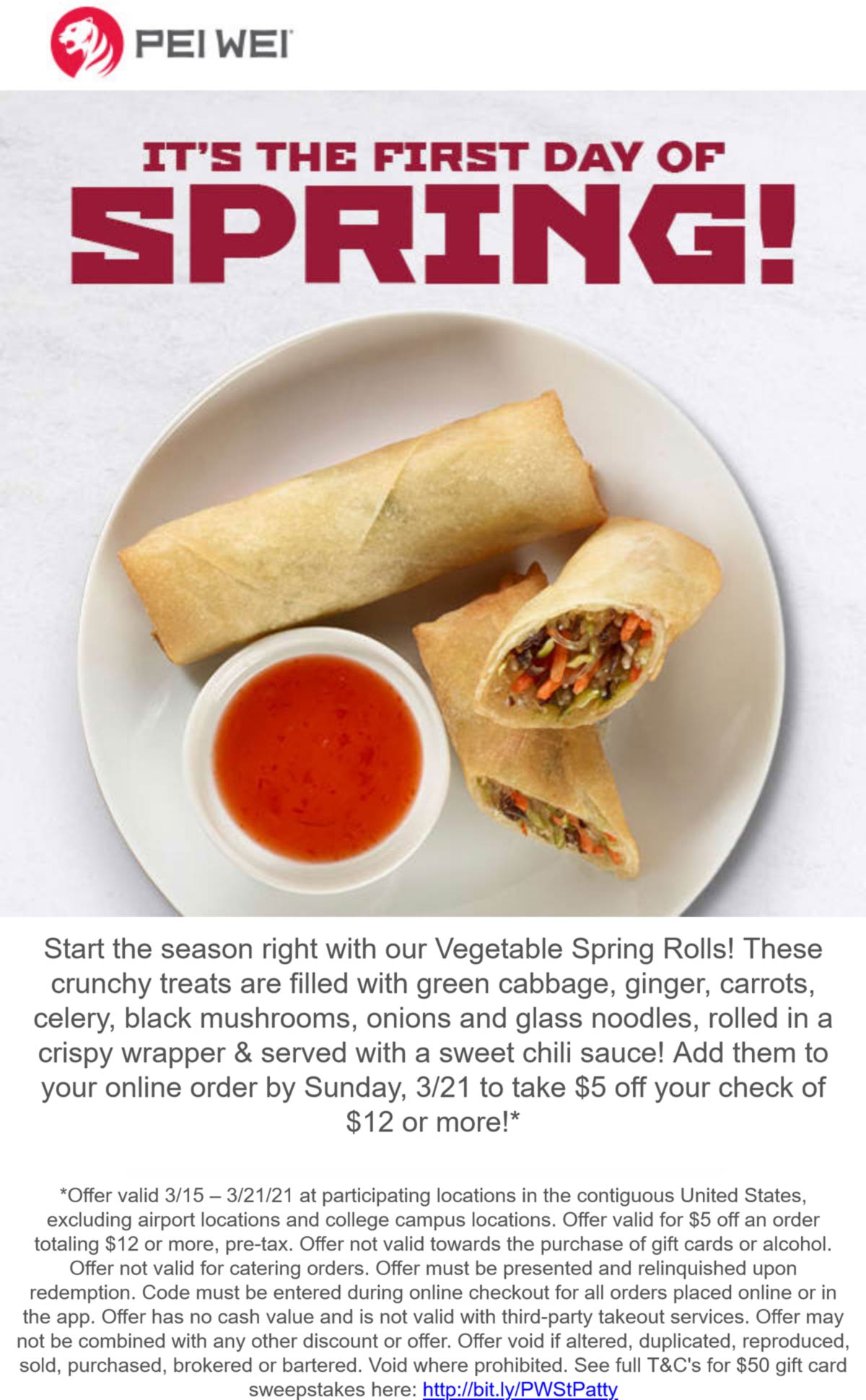 Pei Wei restaurants Coupon  $5 off $12 with your spring rolls at Pei Wei restaurants #peiwei 