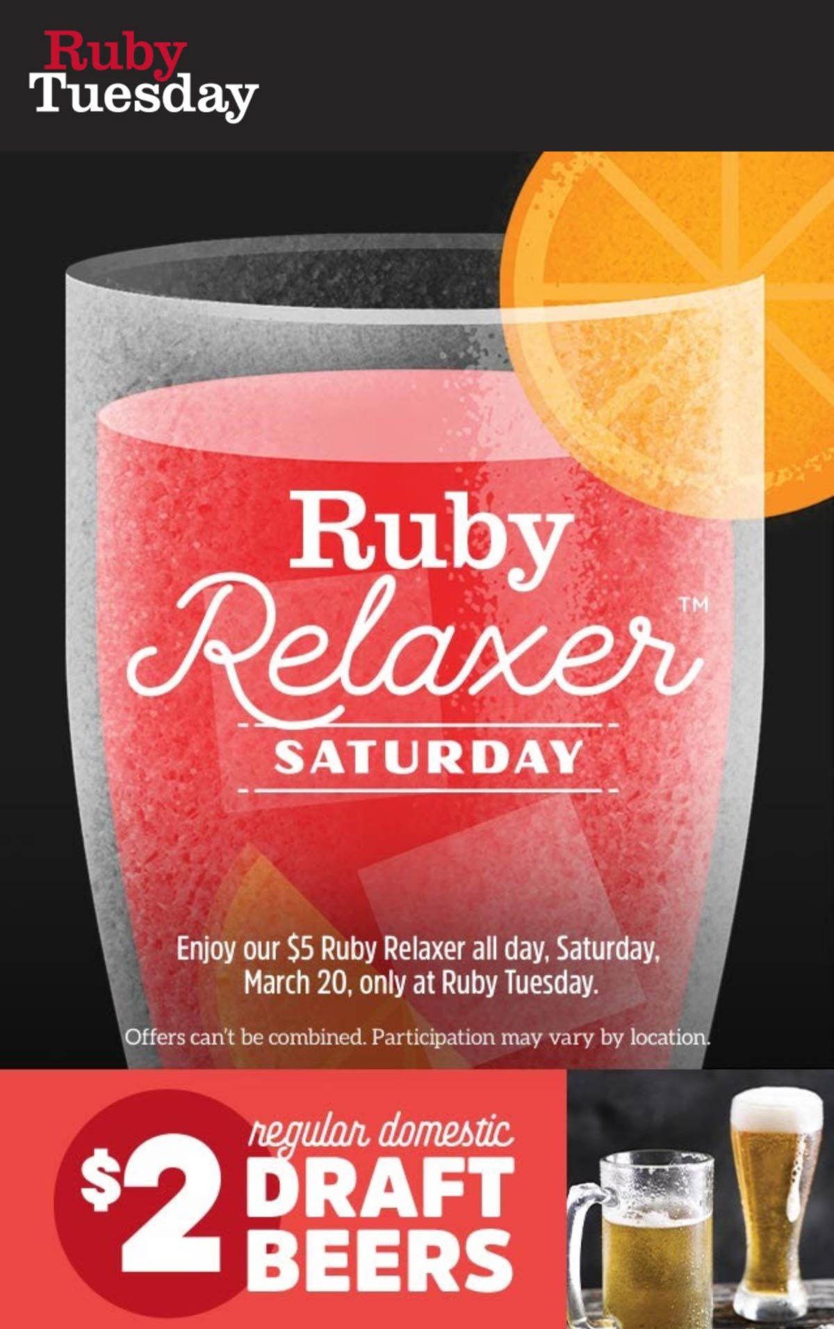 5 ruby relaxer, 2 draft beer, and 1 App + 2 Entrees = 22 today at