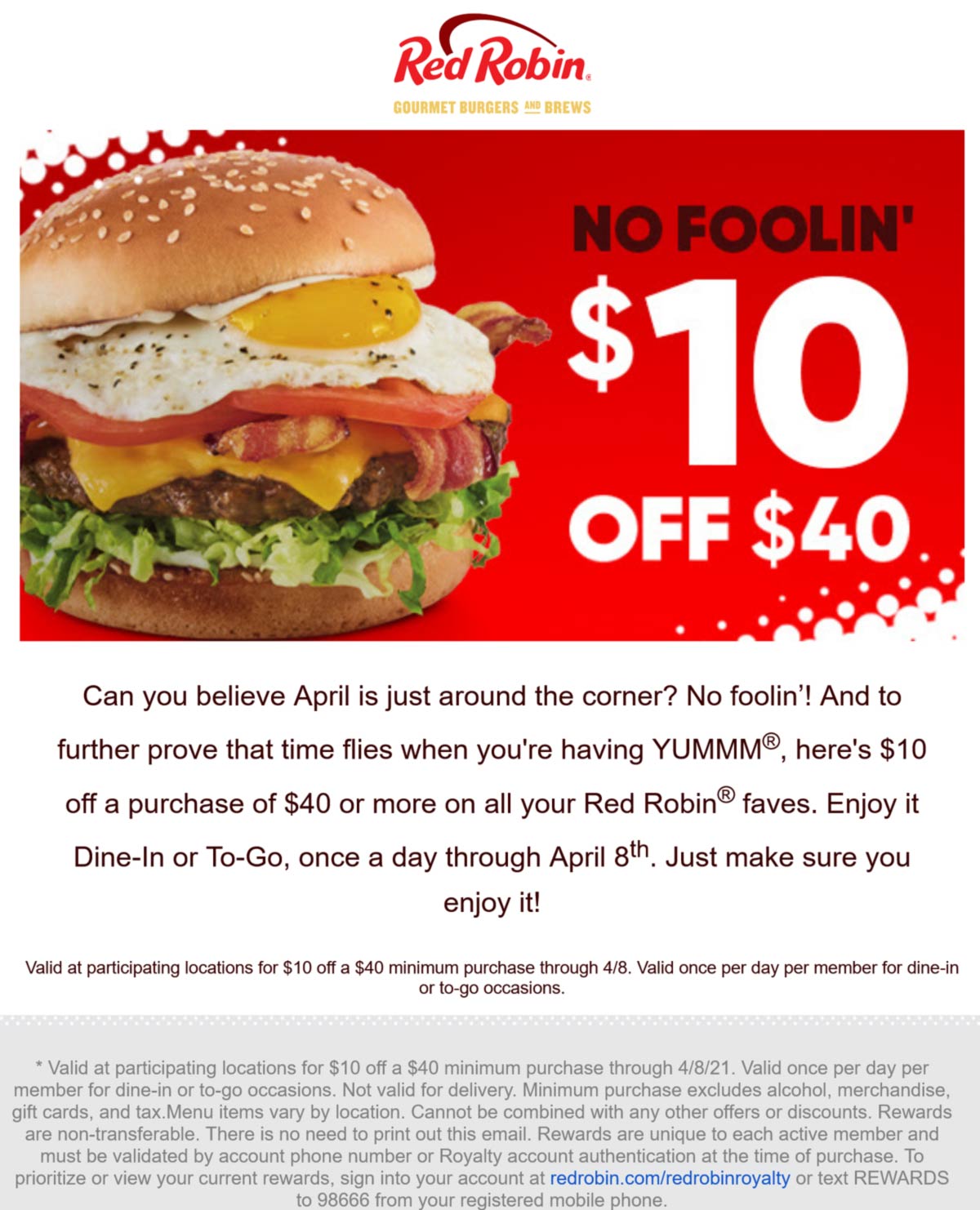 10 Off 40 At Red Robin Restaurants redrobin The Coupons App 10 Off 40 At Red Robin Restaurants redrobin The Coupons App