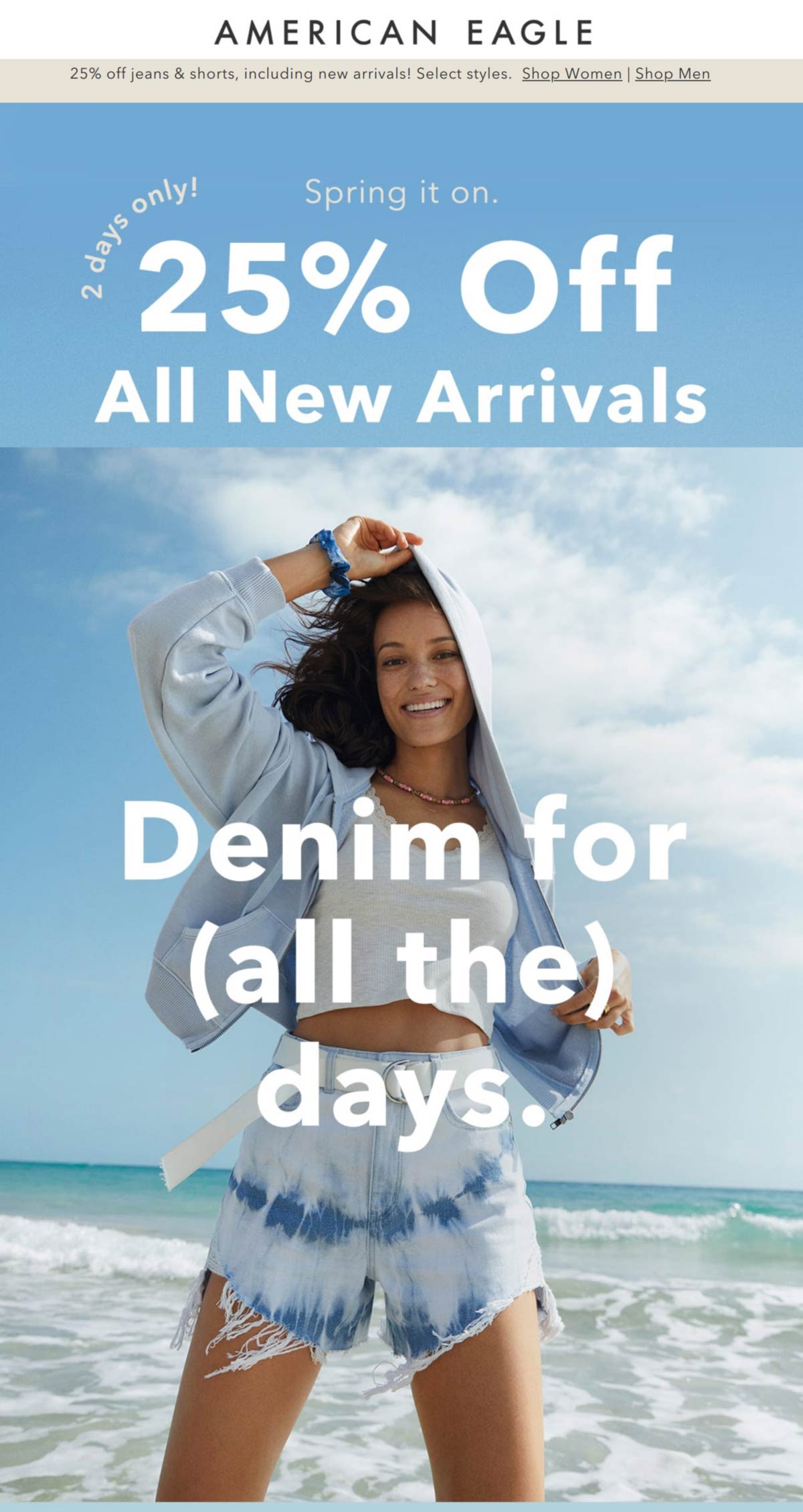 American Eagle stores Coupon  25% off jeans & new arrivals at American Eagle, ditto online #americaneagle 