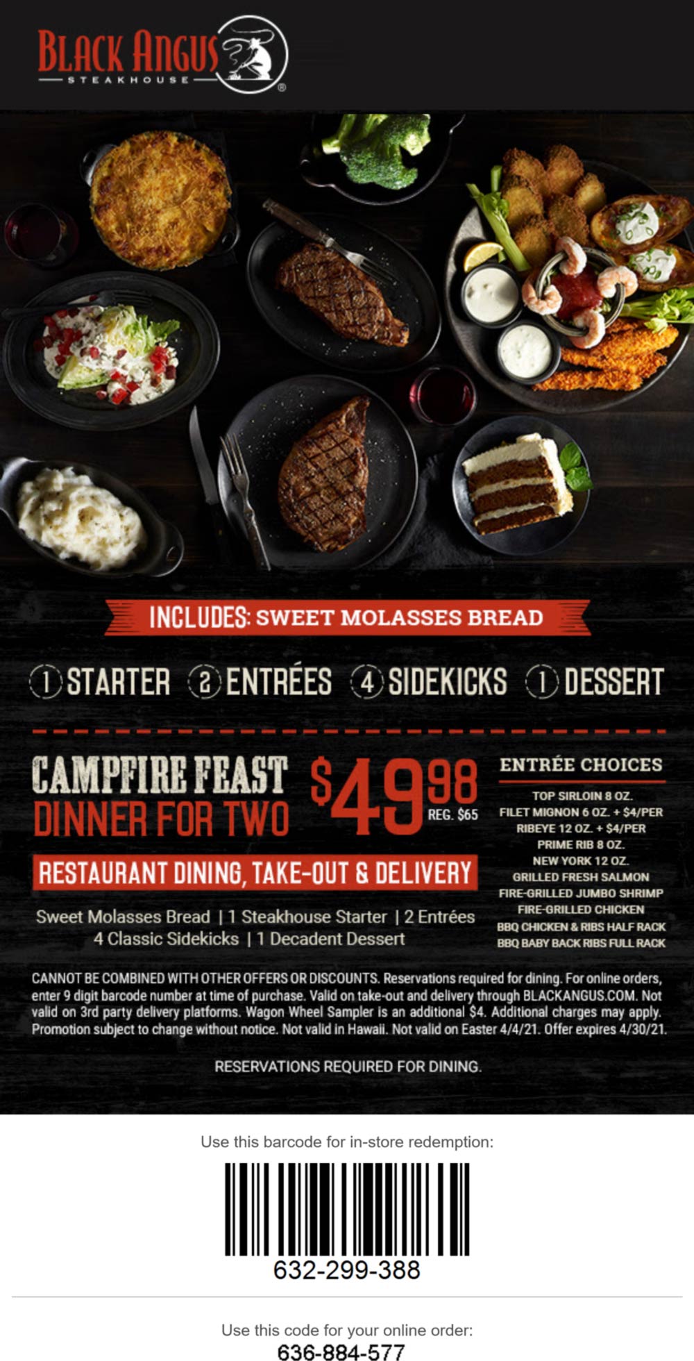 3 course meal for 2 = 50 at Black Angus steakhouse blackangus The