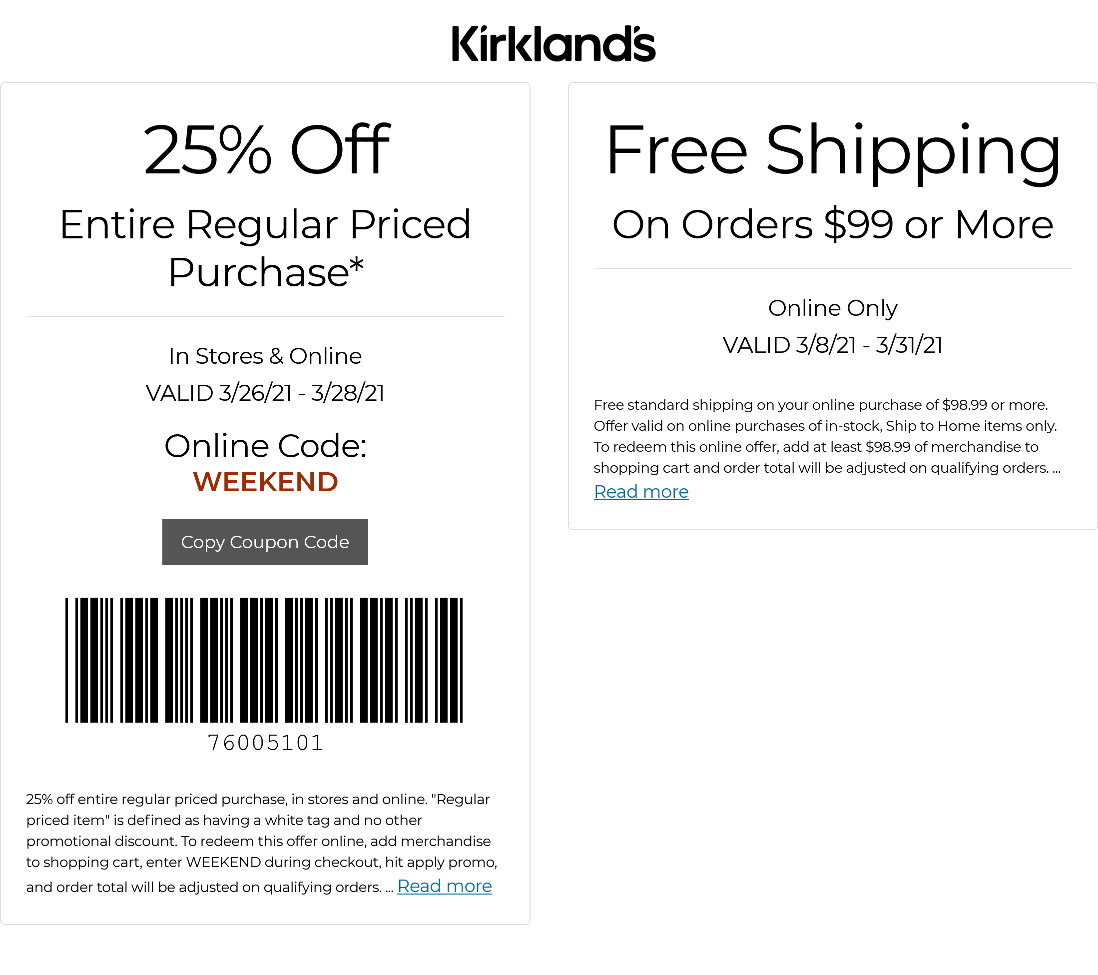 Kirklands stores Coupon  25% off at Kirklands homegoods, or online via promo code WEEKEND #kirklands 
