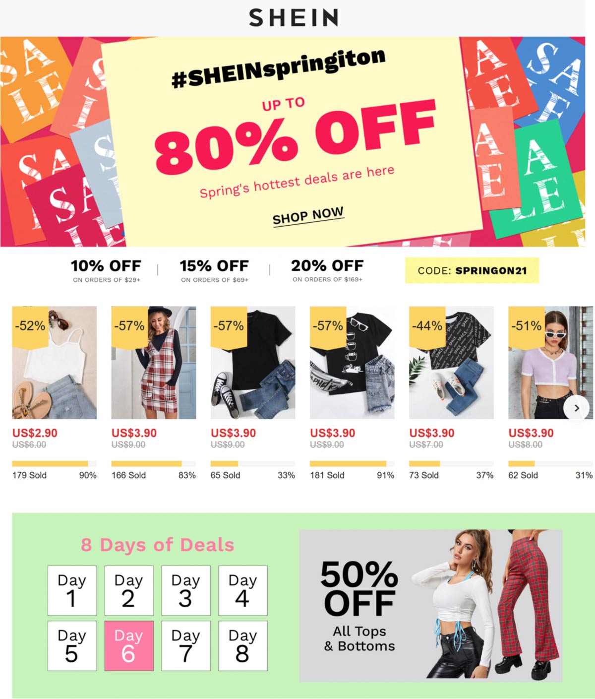 SHEIN stores Coupon  10-20% off & more at SHEIN via promo code SPRINGON21 #shein 