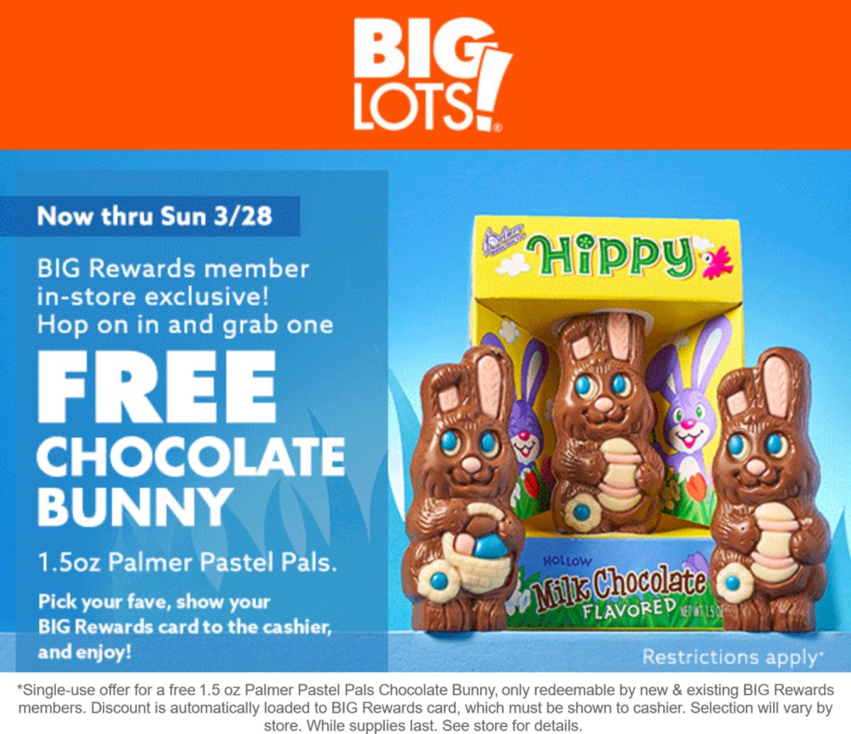 Big Lots stores Coupon  Free chocolate bunny at Big Lots #biglots 
