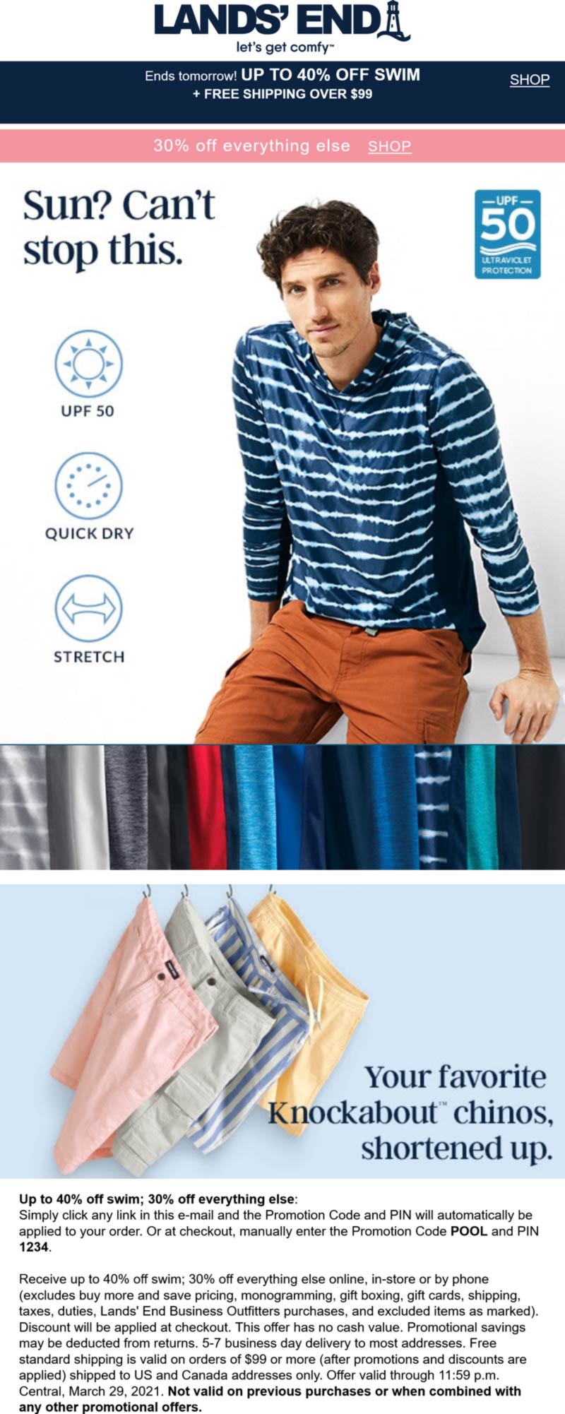 Lands End stores Coupon  30% off everything & more at Lands End via promo code POOL and pin 1234 #landsend 
