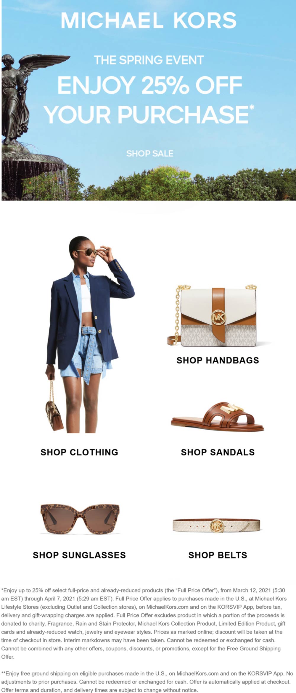 25 off at Michael Kors, ditto online michaelkors The Coupons App®