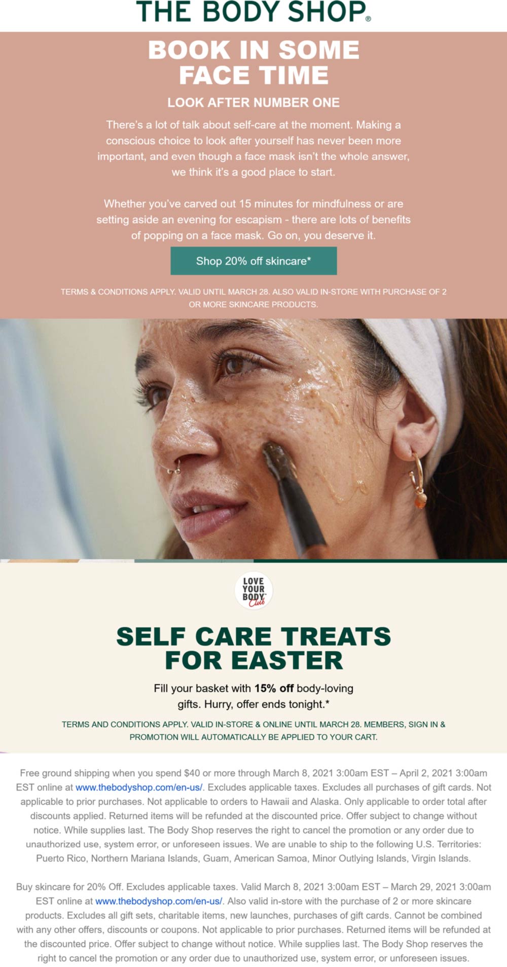 20 off 2+ skincare today at The Body Shop, ditto online The Coupons App®