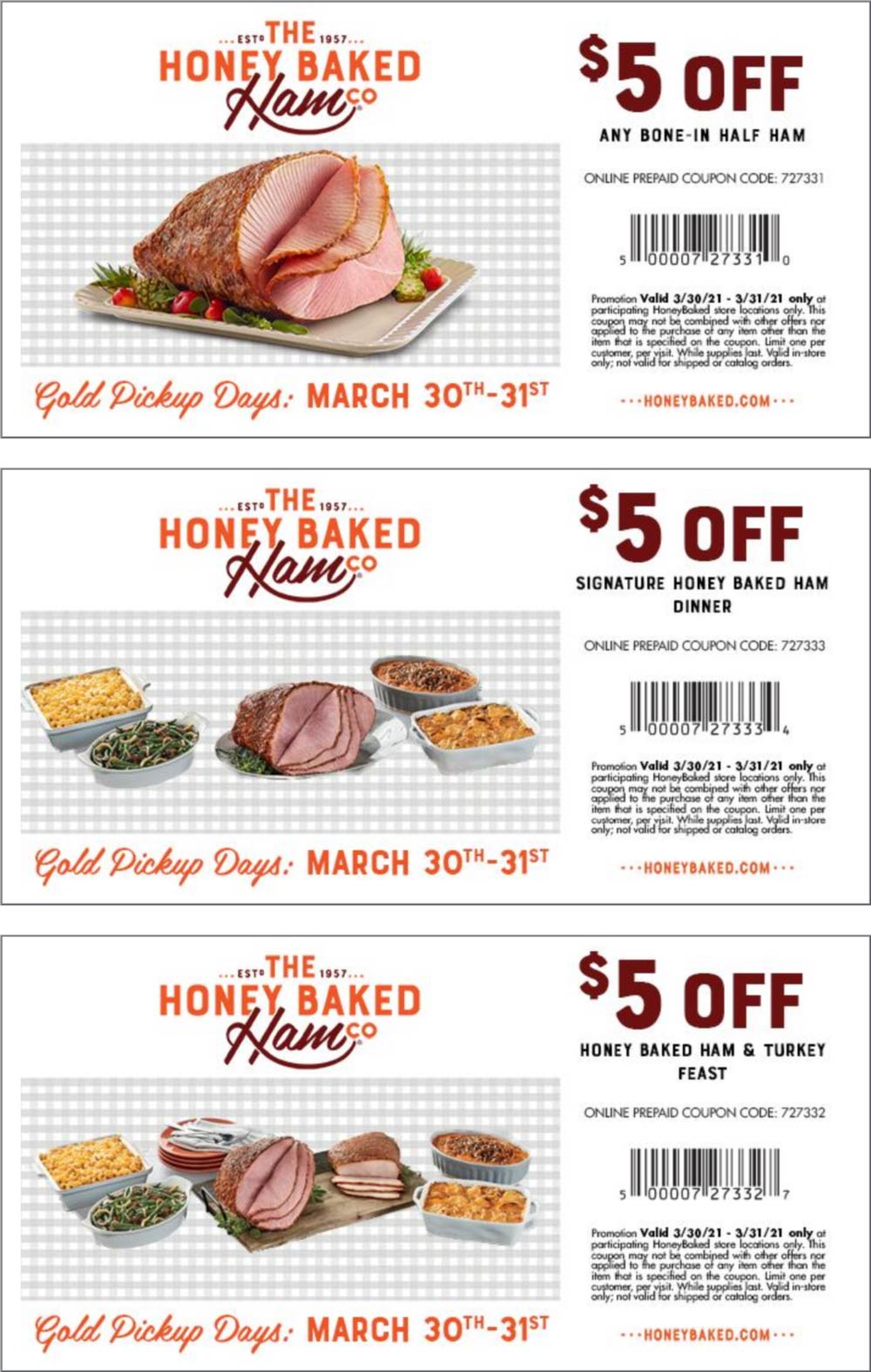 Honeybaked restaurants Coupon  $5 off ham or turkey dinner & more at Honeybaked restaurants #honeybaked 