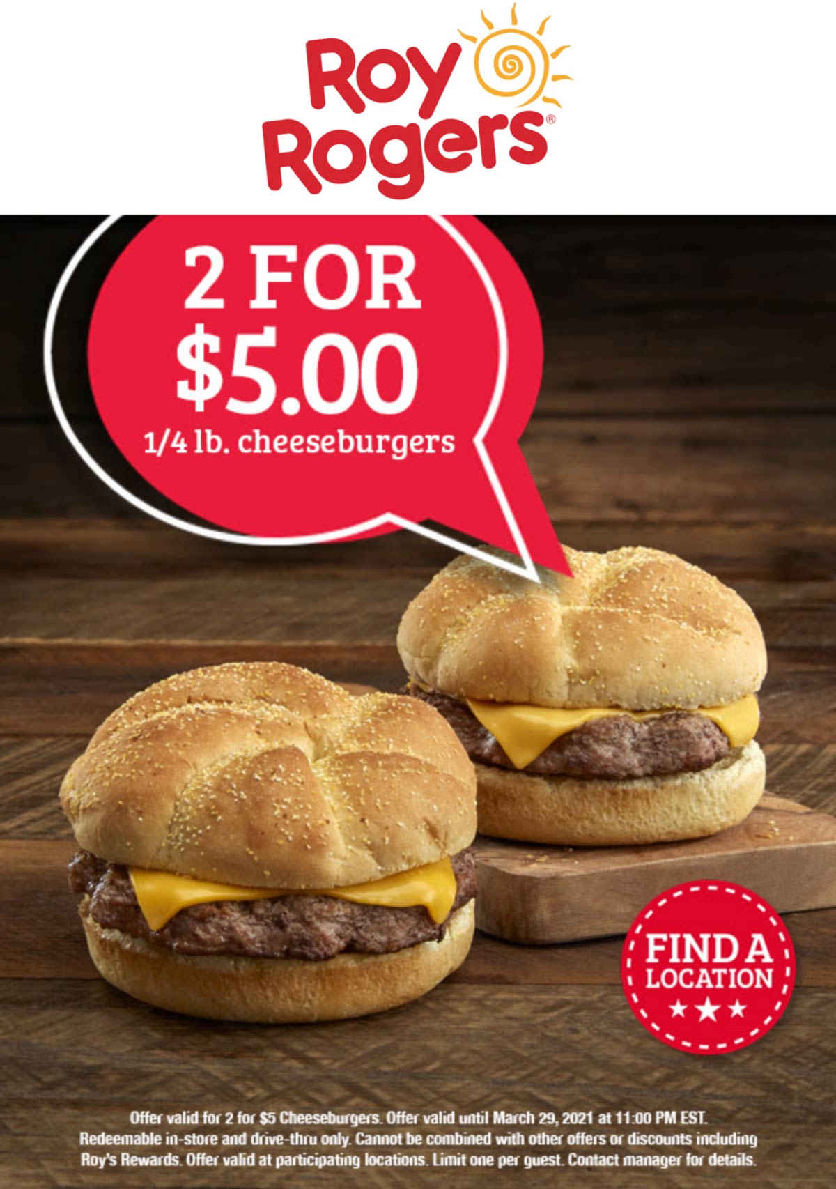 Roy Rogers restaurants Coupon  2 cheeseburgers for $5 today at Roy Rogers restaurants #royrogers 
