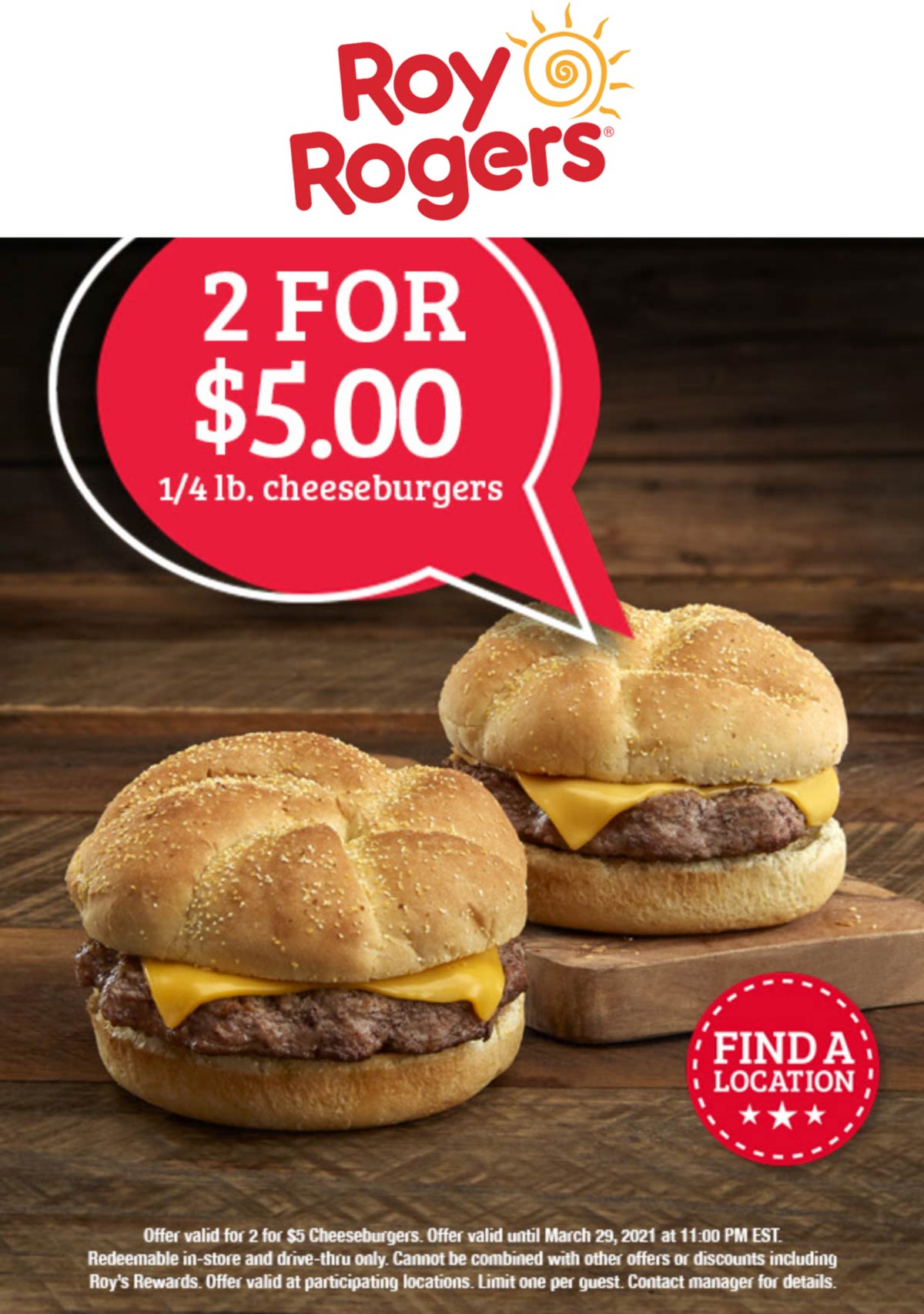 2 cheeseburgers for $5 today at Roy Rogers restaurants #royrogers | The ...