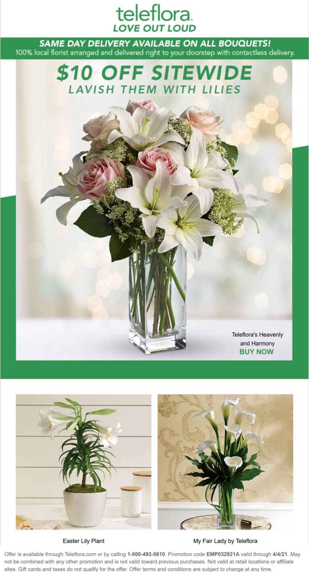 Teleflora stores Coupon  $10 off any flower or Easter arrangement at Teleflora via promo code EMP032921A #teleflora 