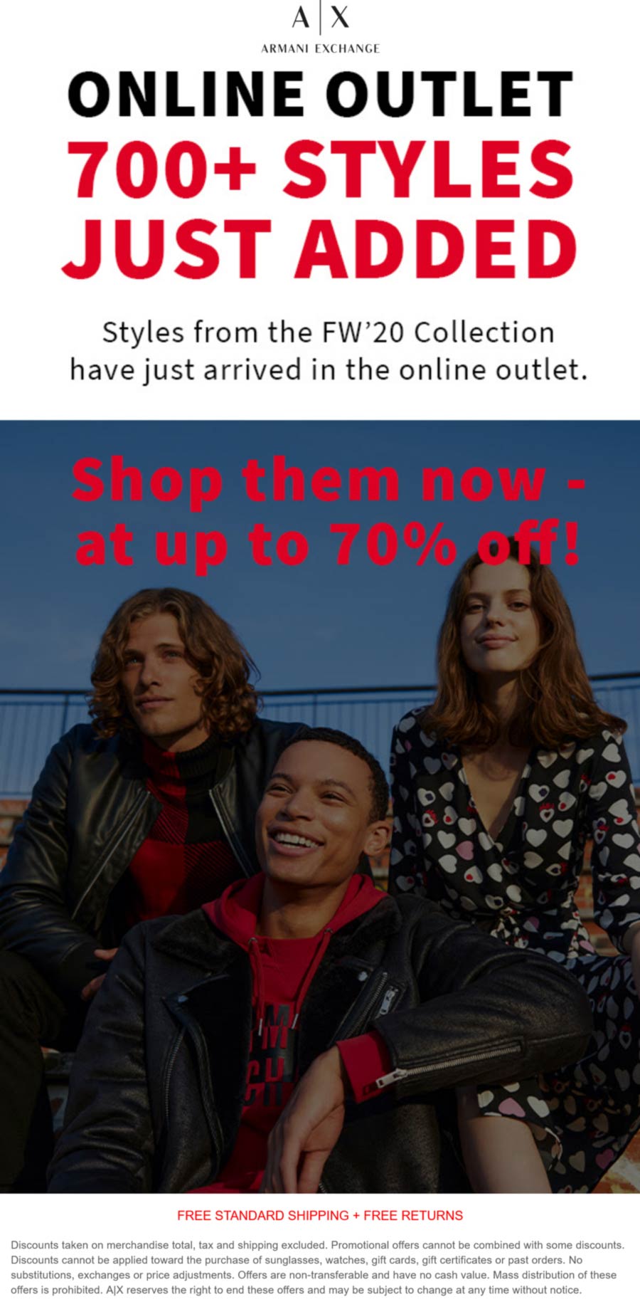 Outlet styles are 70 off at Armani Exchange armaniexchange The