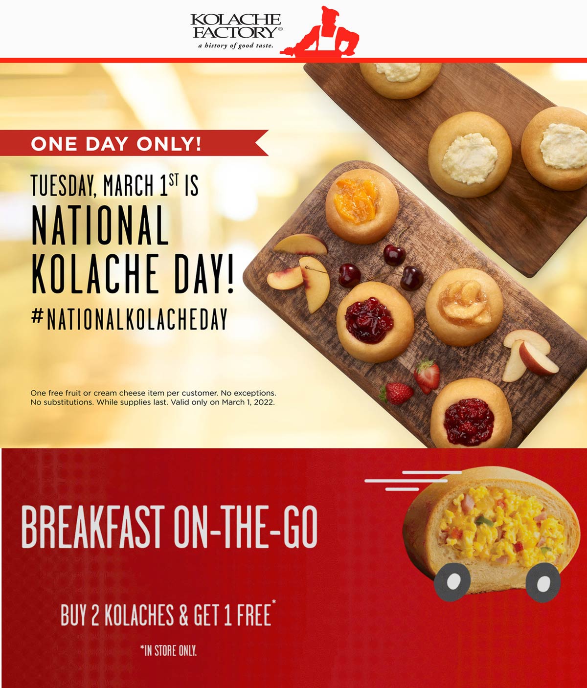 Kolache Factory coupons & promo code for [January 2023]