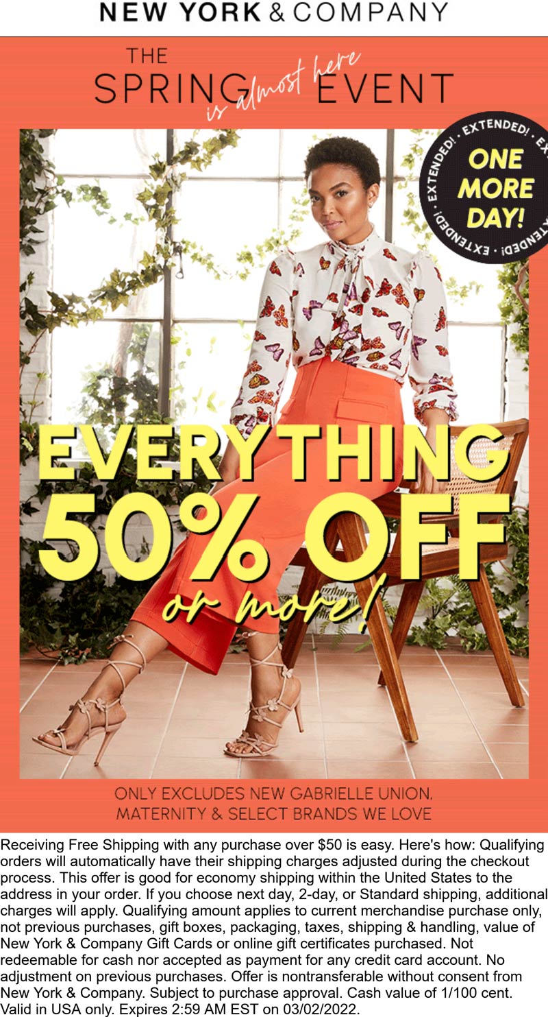 New York & Company stores Coupon  At least 50% off everything today at New York & Company #newyorkcompany 