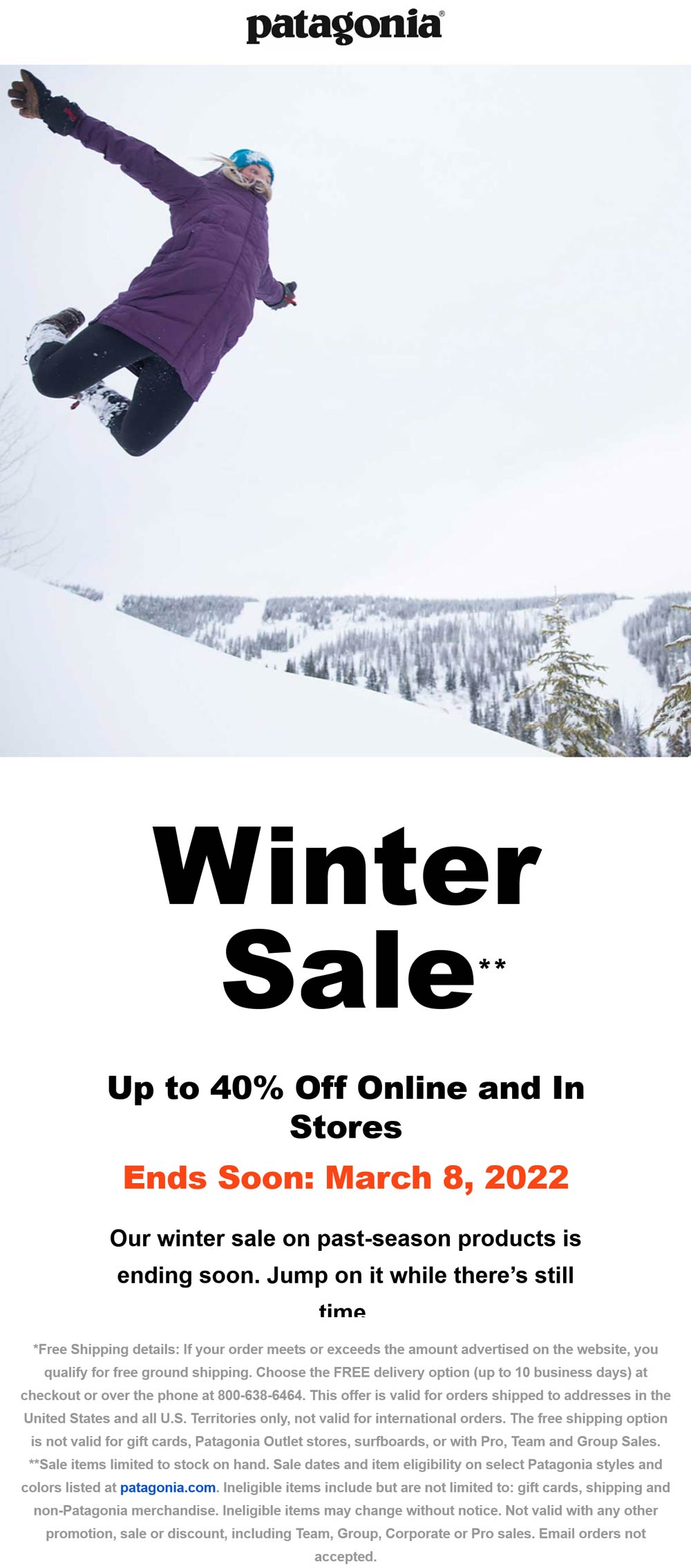 Patagonia stores Coupon  Past-seasonal 40% off sale going on at Patagonia, ditto online #patagonia 