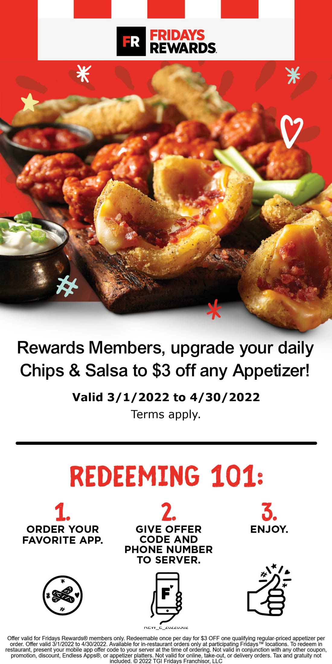 TGI Fridays restaurants Coupon  $3 off an appetizer daily for rewards at TGI Fridays #tgifridays 