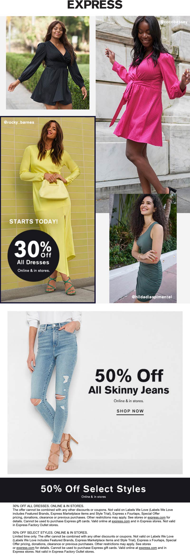 Express stores Coupon  30% off all dresses & more at Express, ditto online #express 