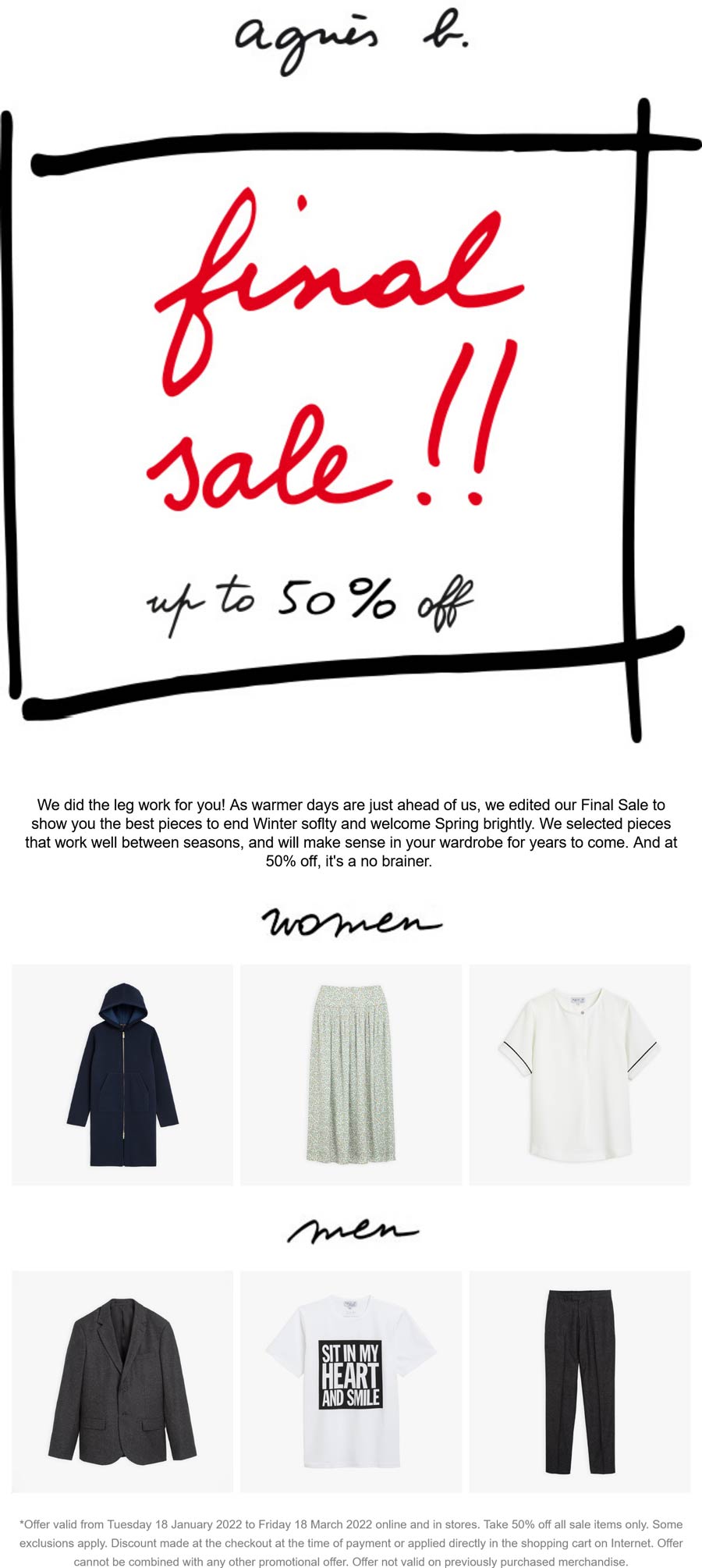 agnes b. stores Coupon  50% off all sale items at agnes b., ditto online #agnesb 