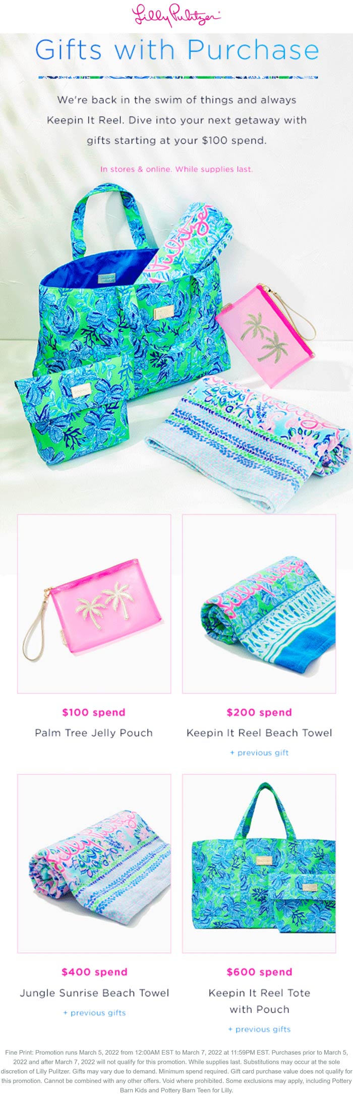 Lilly Pulitzer stores Coupon  Various free gifts on $100+ at Lilly Pulitzer, ditto online #lillypulitzer 