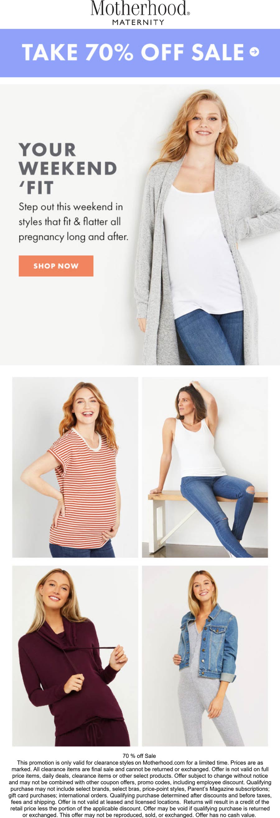 Motherhood Maternity stores Coupon  70% off sale items online at Motherhood Maternity #motherhoodmaternity 
