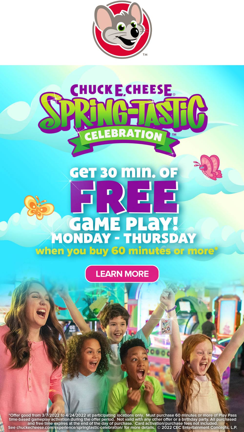 Chuck E. Cheese restaurants Coupon  Extra 30min game play free with 60min at Chuck E. Cheese pizza #chuckecheese 