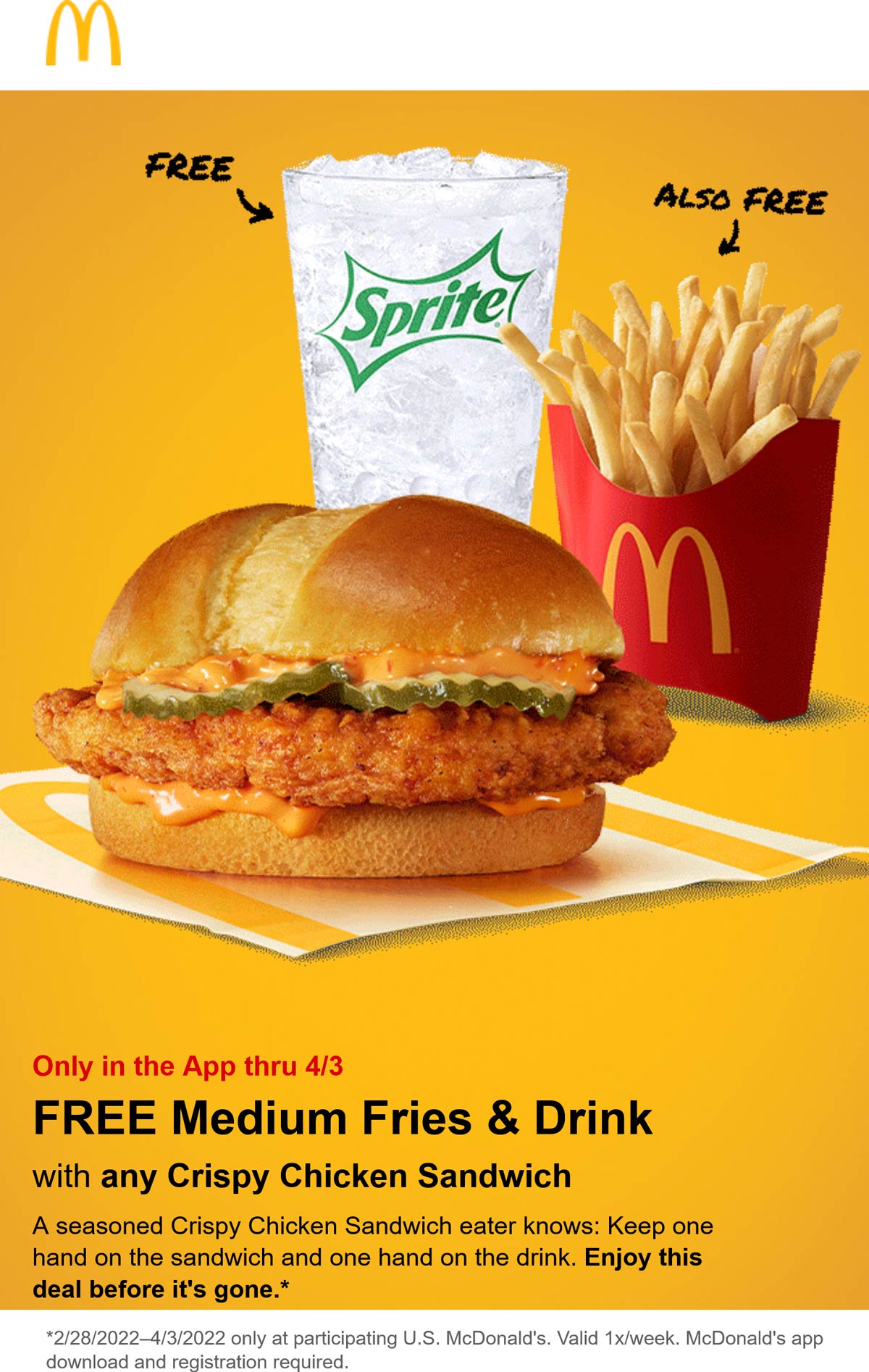 McDonalds restaurants Coupon  Free fries & drink with your chicken sandwich via mobile at McDonalds #mcdonalds 