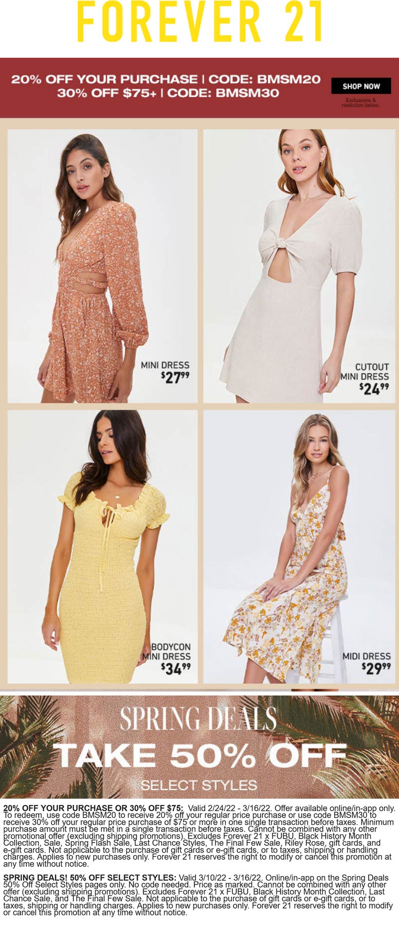 Forever 21 stores Coupon  20-30% off at Forever 21 via promo code BMSM20 & BMSM30 #forever21 