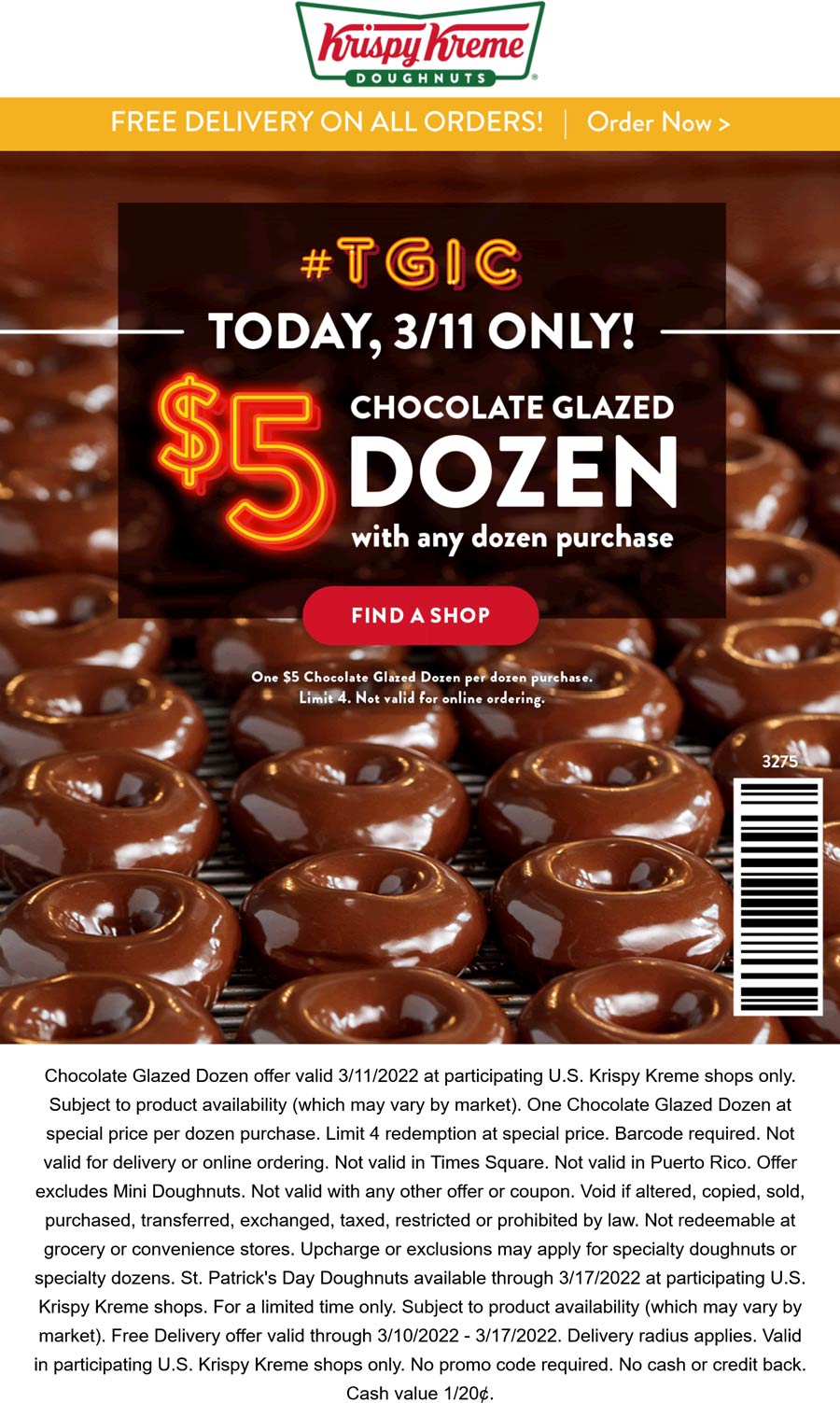 Krispy Kreme restaurants Coupon  12 chocolate doughnuts for $5 with your dozen today at Krispy Kreme #krispykreme 